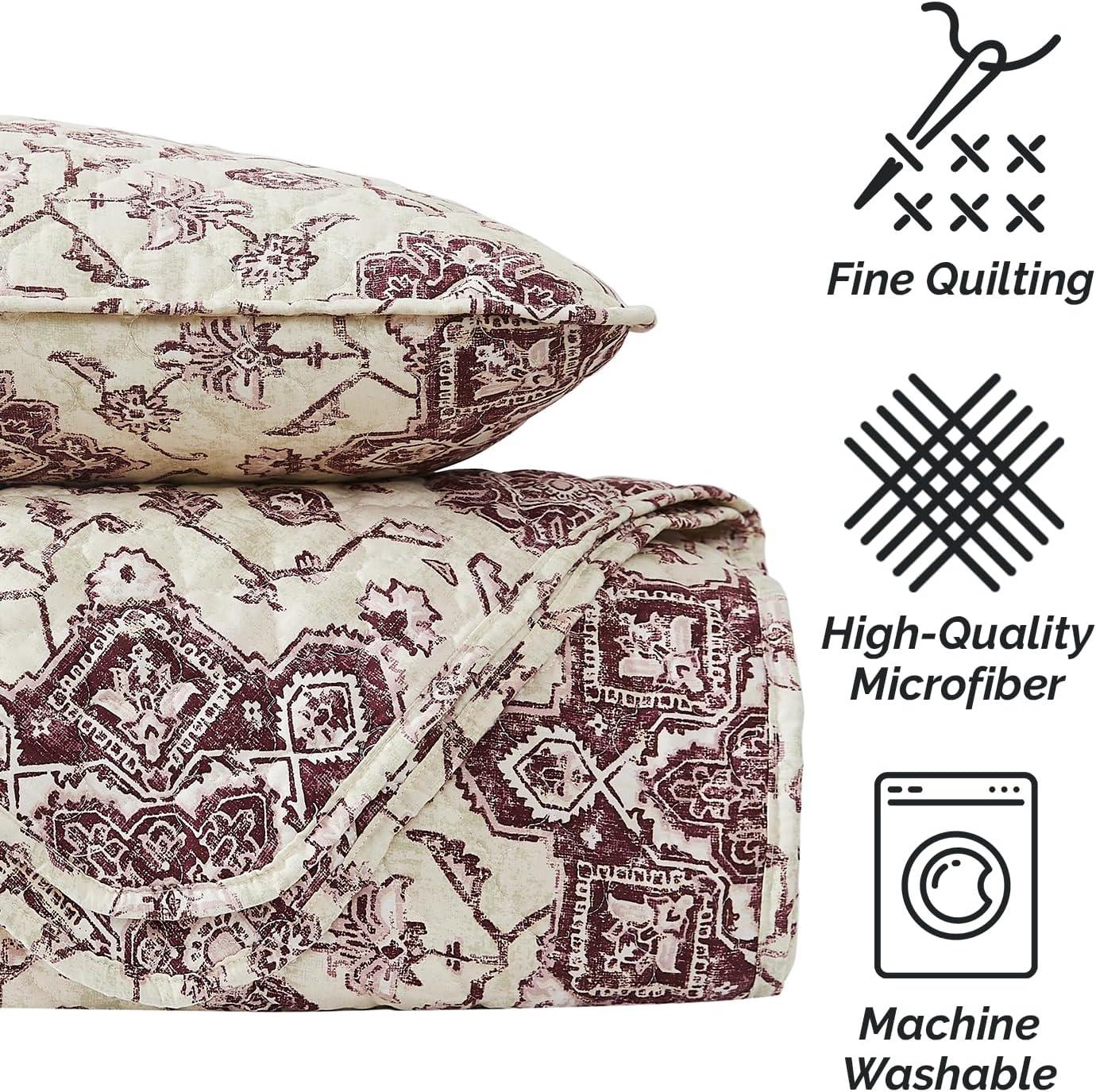 Southshore Fine Living Oversized Persia Lightweight 3-Piece Quilt Set Eggplant Full / Queen