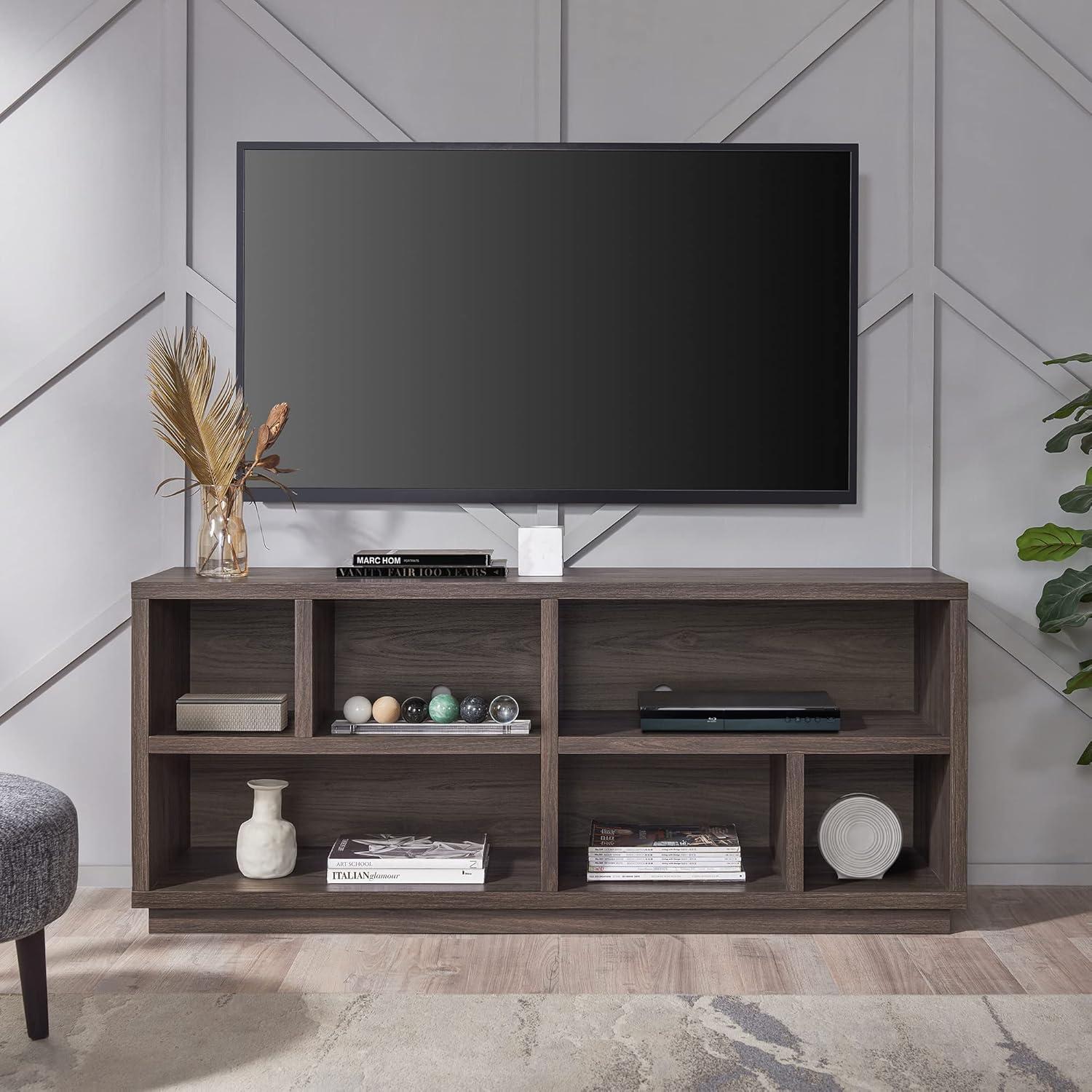 Evelyn&Zoe Bowman Rectangular TV Stand for TV's up to 65", Alder Brown