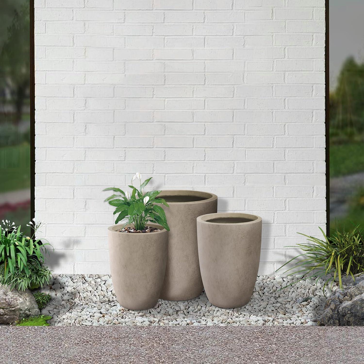 Rosemead Home & Garden 3pc Concrete Outdoor Planter Pots Beige