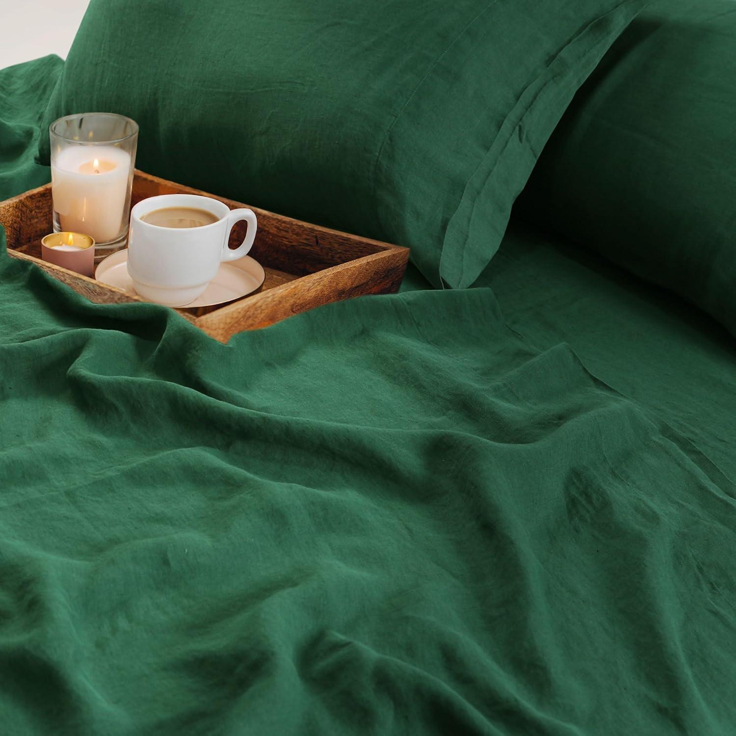 Tribeca Living Standard European Garment Washed Linen Pillowcase Set Jade Green: 100% Linen, Plain Weave, OEKO-TEX Certified