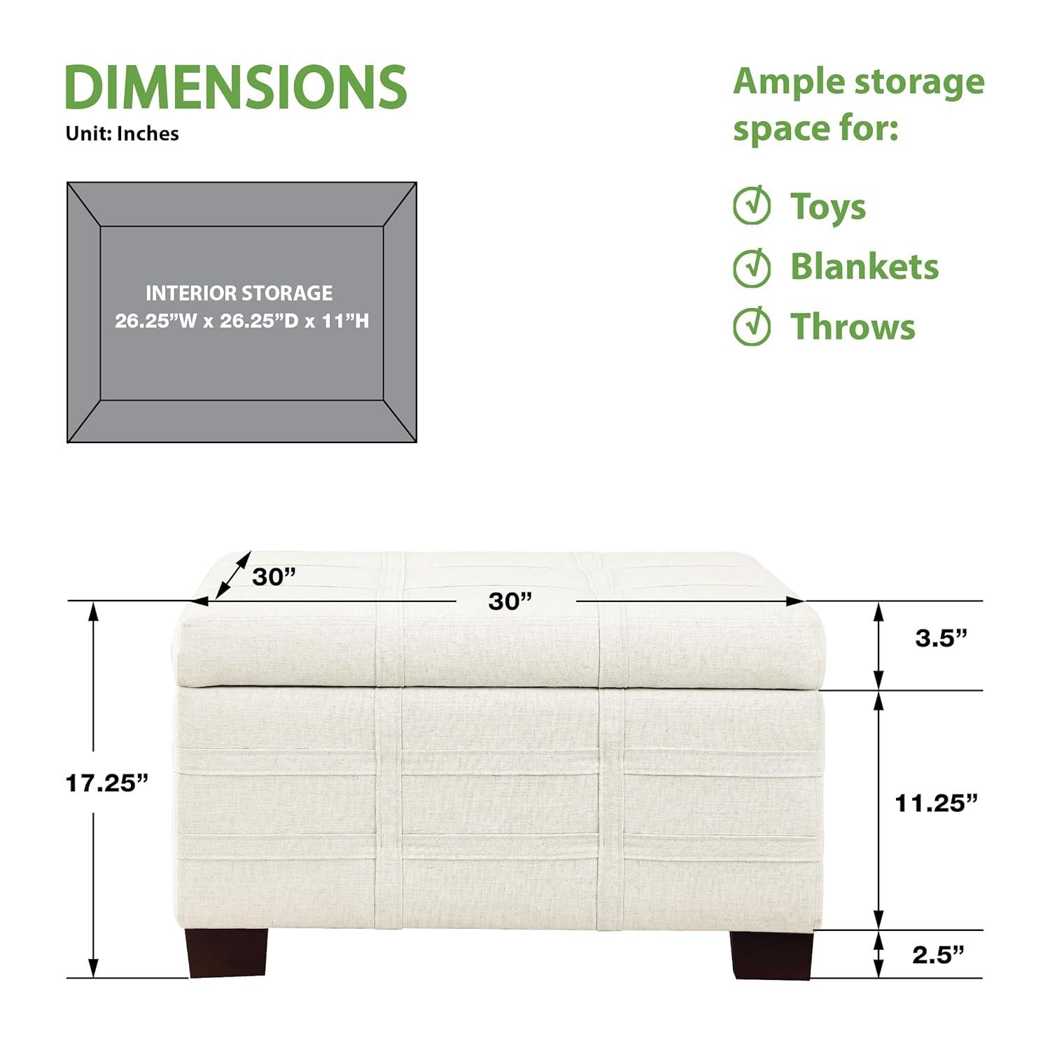 Detour Strap Square Storage Ottoman in Linen White Fabric
