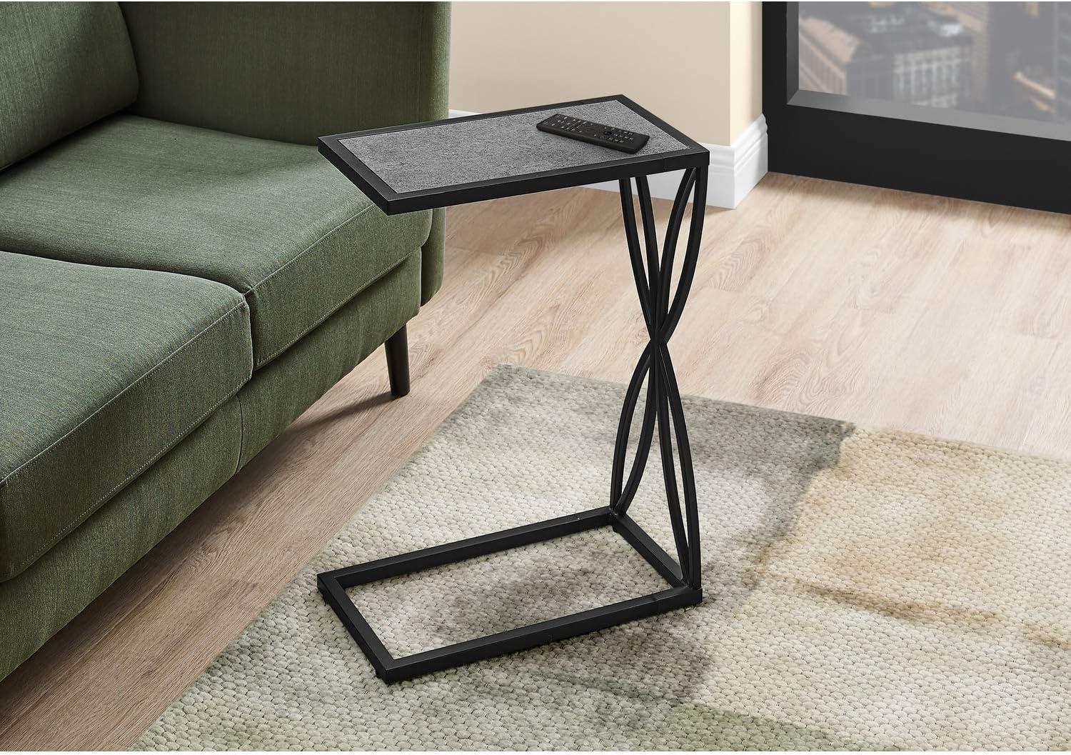Latitude Run® Accent Table, C-shaped, End, Side, Snack, Living Room, Bedroom, Metal, Laminate, Grey, Black