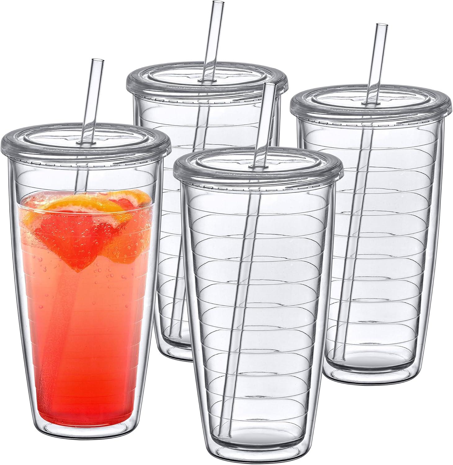 Amazing Abby - Alaska - 24-Ounce Insulated Plastic Tumblers (Set of 4), Double-Wall Plastic Drinking Glasses, All-Clear Reusable Plastic Cups, BPA-Free, Shatter-Proof, Dishwasher-Safe