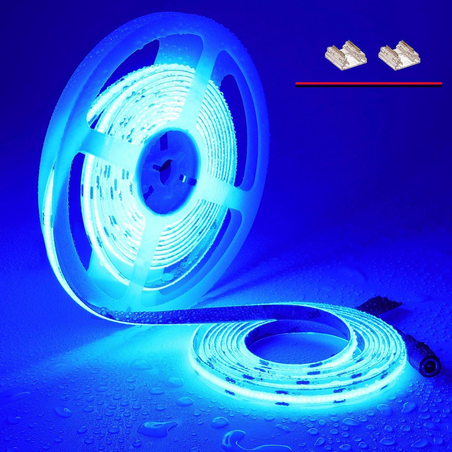 12V COB LED Strip Light Daylight White 5000K Waterproof IP65 480LEDs/M Super Bright 4000Lm CRI>90 16.4ft/5M Dotless High Density Cuttable Flexible for Cabinet Home DIY Lighting Projects
