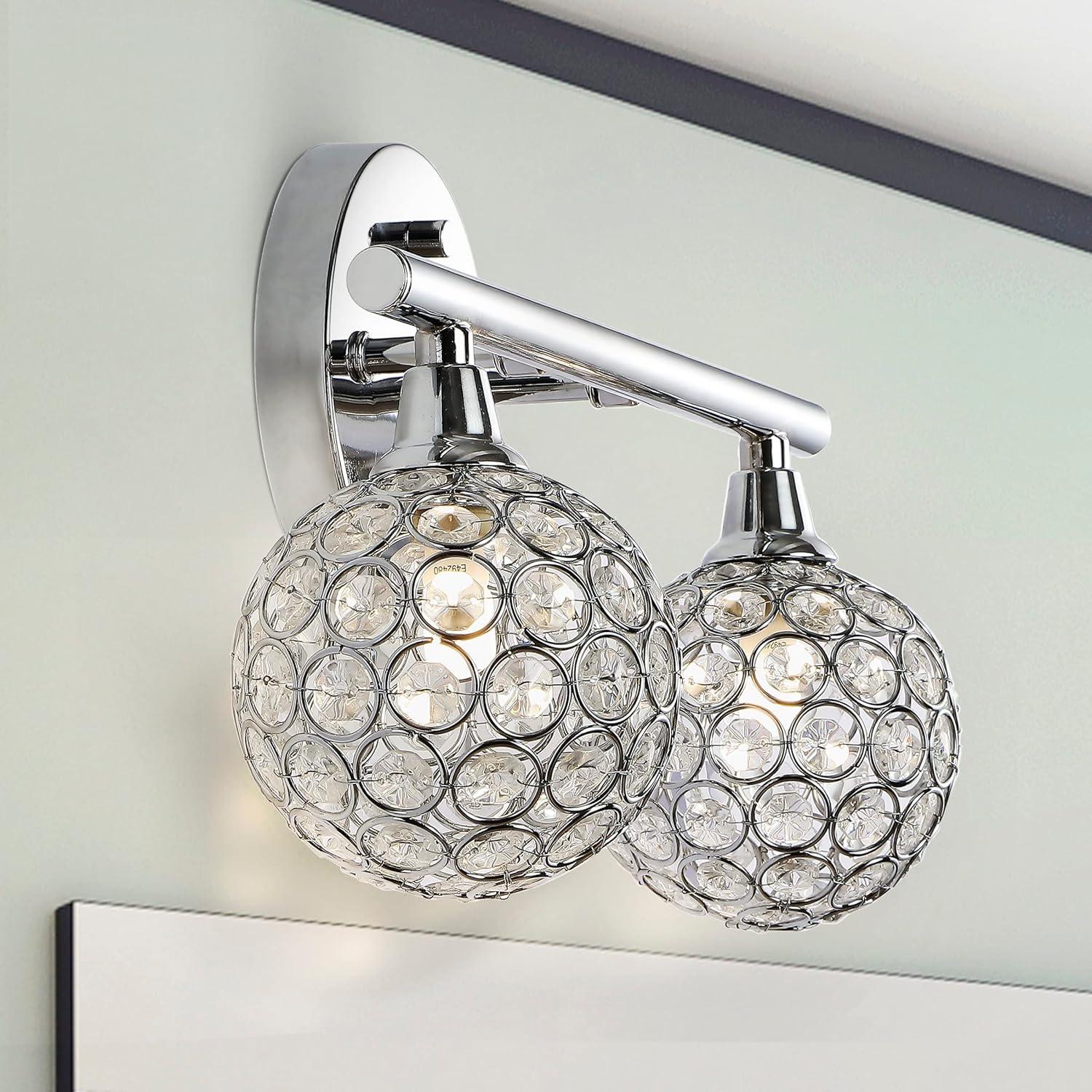 Maeve 13" 2-Light Iron/Glass Contemporary Glam LED Vanity Light, Chrome