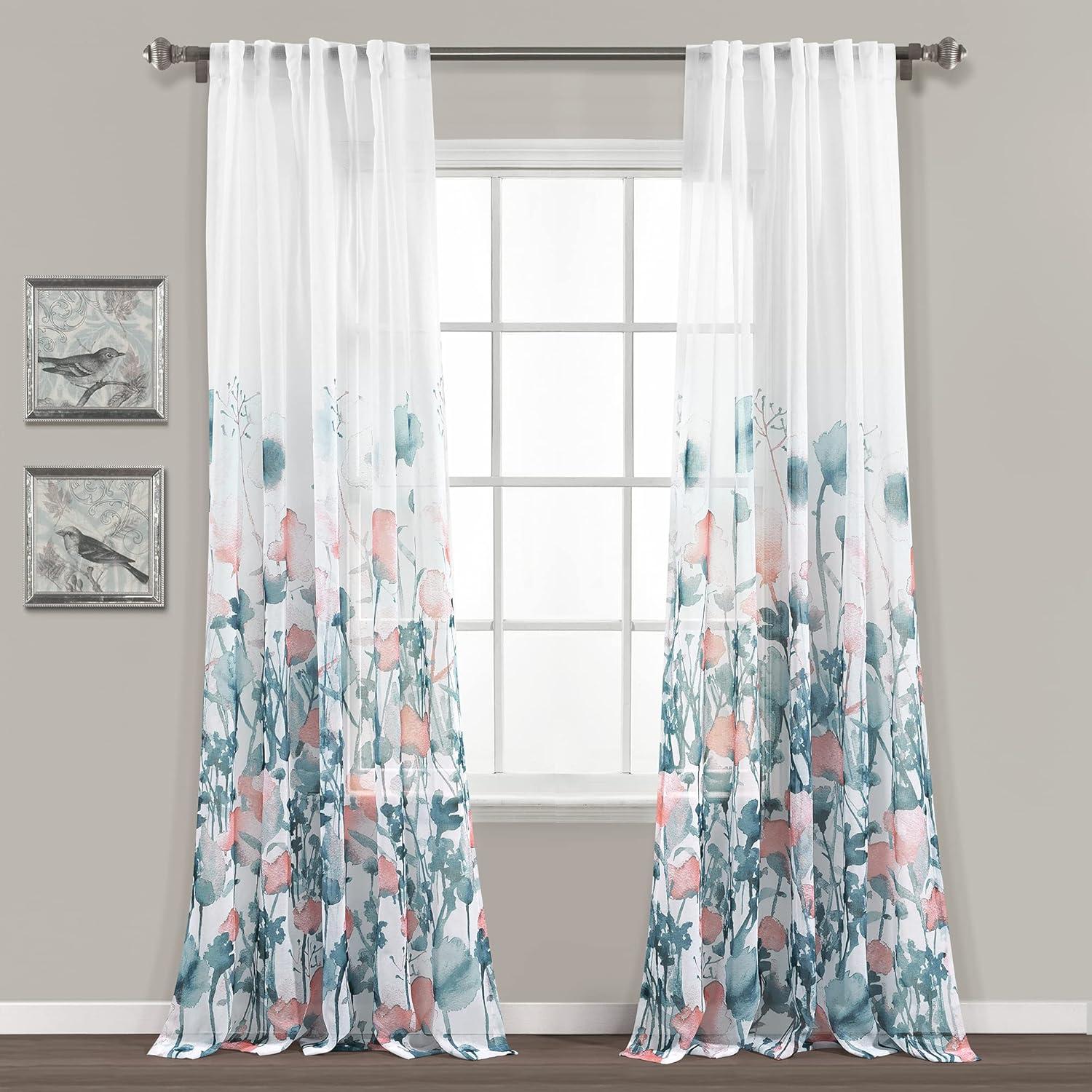 Lush Decor Zuri Floral Sheer Rod Pocket Curtain Panels (Set of 2)