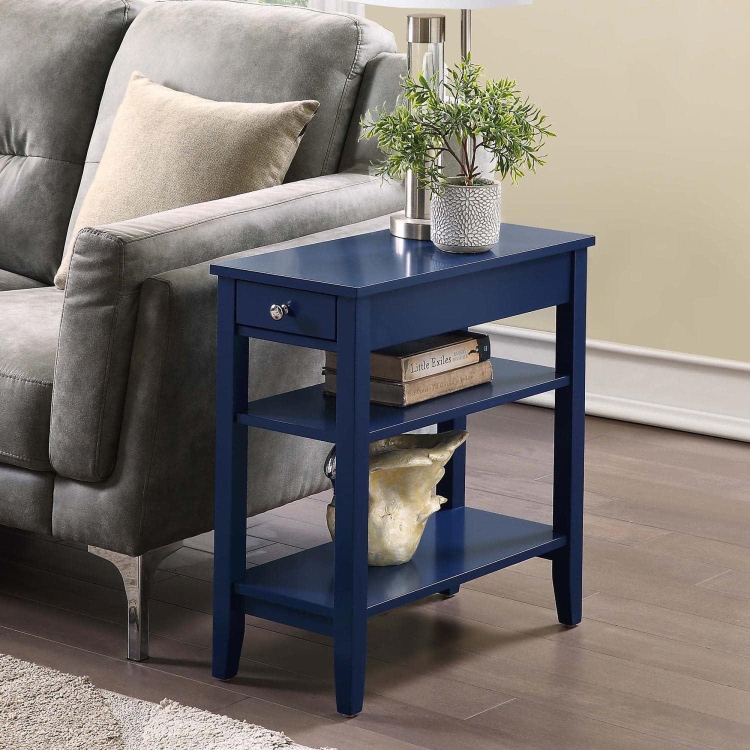 Convenience Concepts American Heritage 1 Drawer Chairside End Table with Shelves, Cobalt Blue