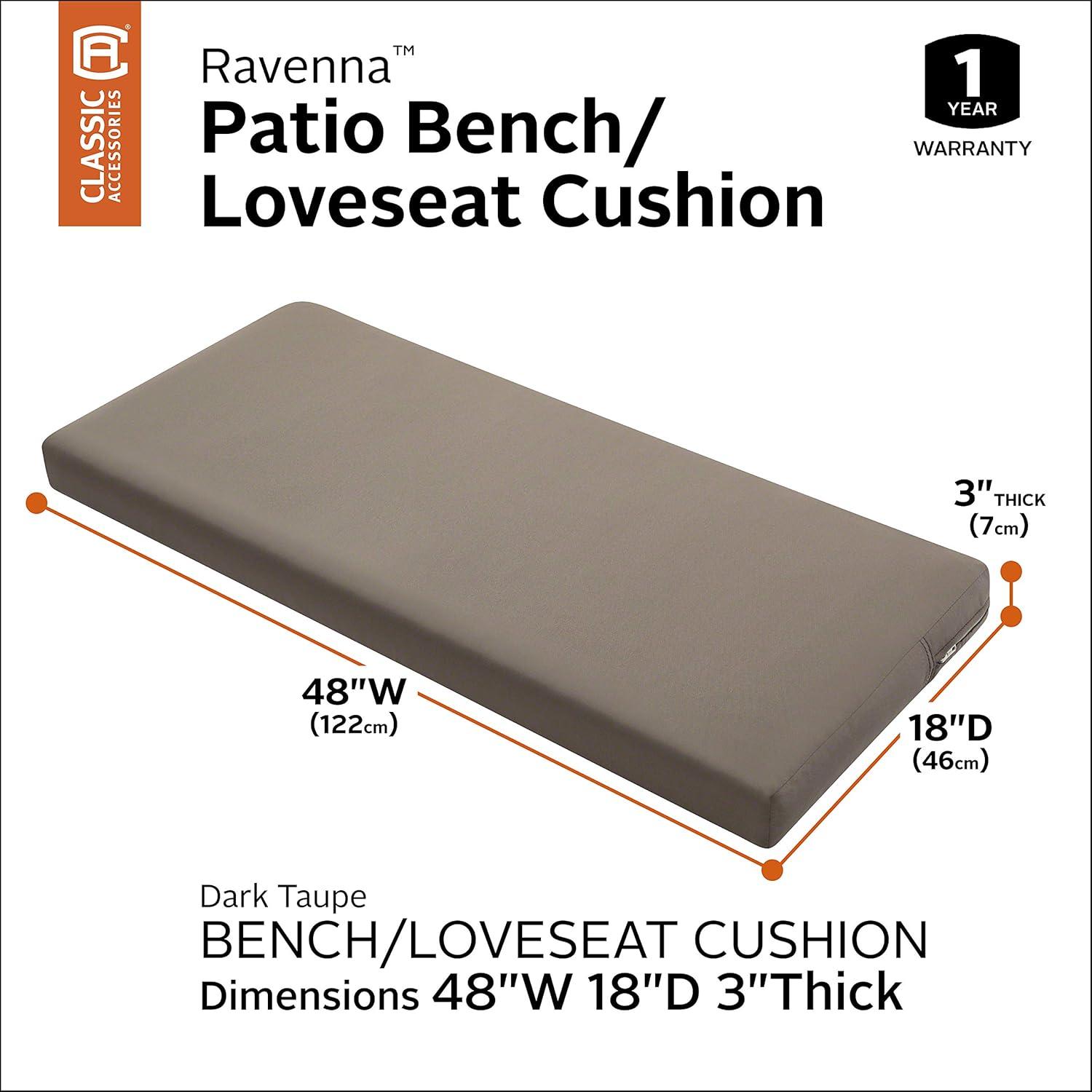 48" x 18" x 3" Ravenna Water-Resistant Patio Bench/Settee Cushion Dark Taupe - Classic Accessories