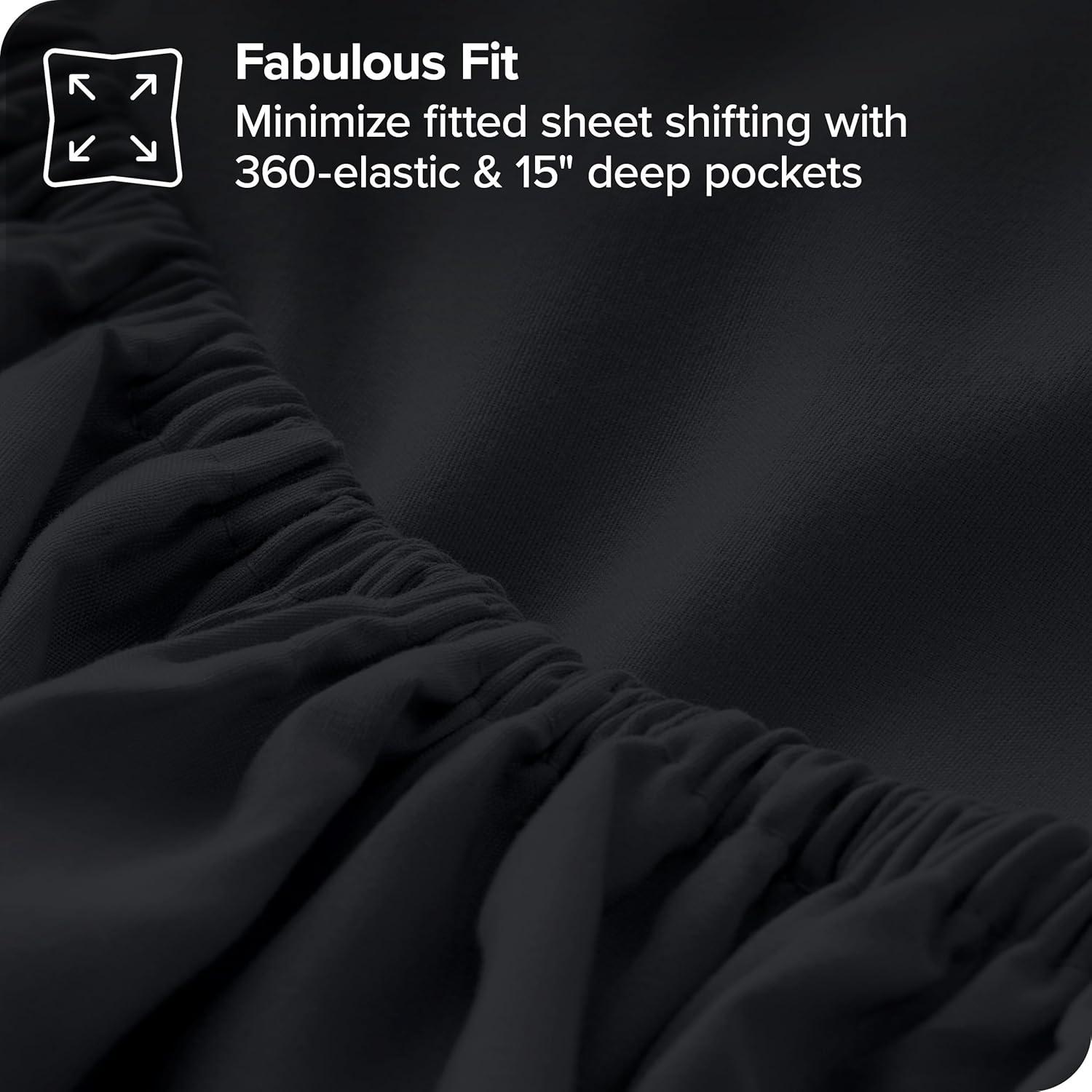 Bare Home Ultra-Soft Fitted Sheet + Pillowcase Set - Premium 1800 Collection - Deep Pocket - Queen, Black