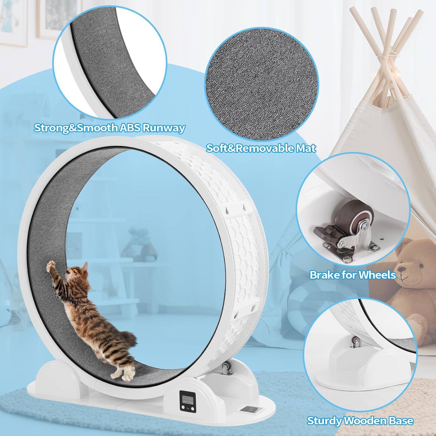 Large White and Gray ABS Cat Exercise Wheel with Pedometer