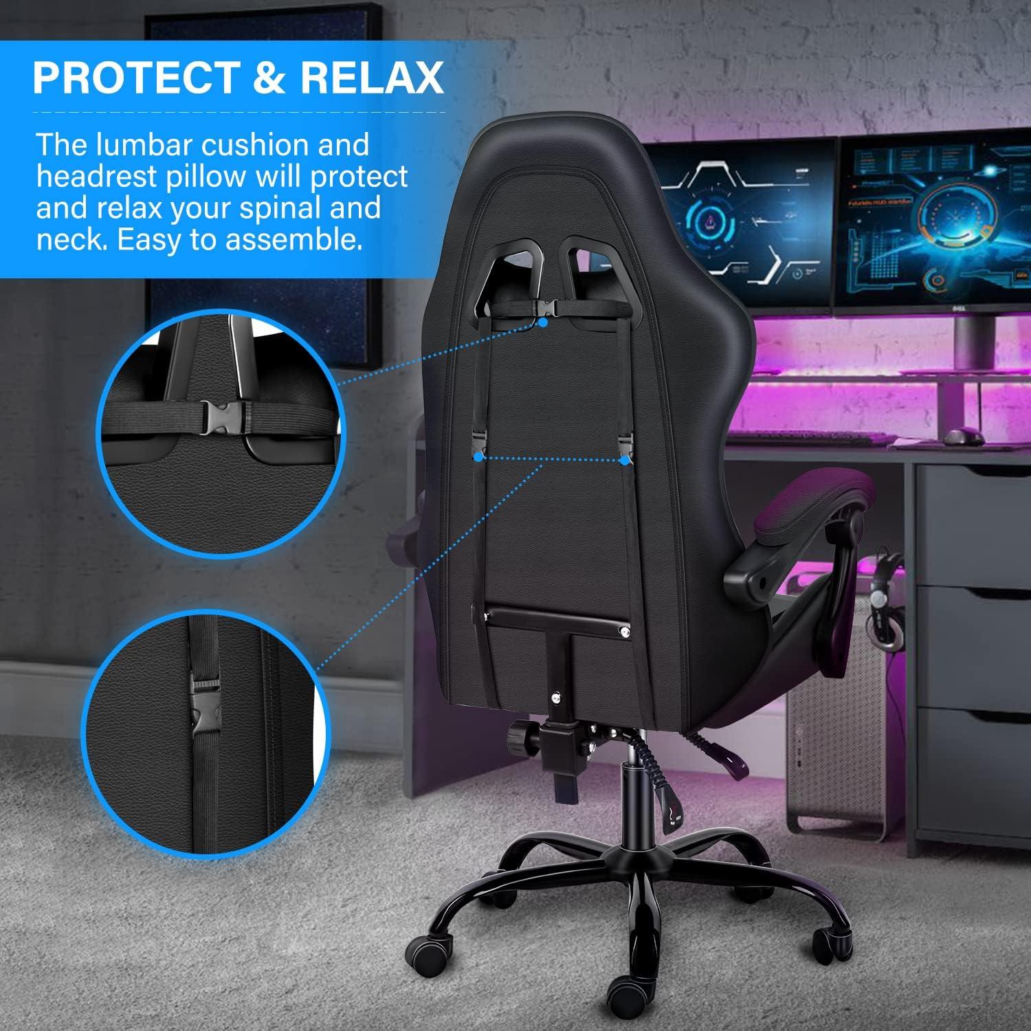 Yssoa Racing Video Backrest And Seat Height Recliner Gaming Office High Back Computer Ergonomic Adjustable Swivel Chair, Without Footrest, Black Black Leather