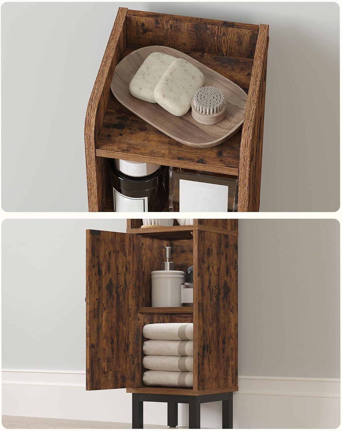 Mercer41 Bathroom Storage Cabinet, Small Corner Floor Cabinet with Door and Shelves, Narrow Toilet Paper Cabinet, Bathroom Organizer with Adjustable Shelf, for Small Spaces