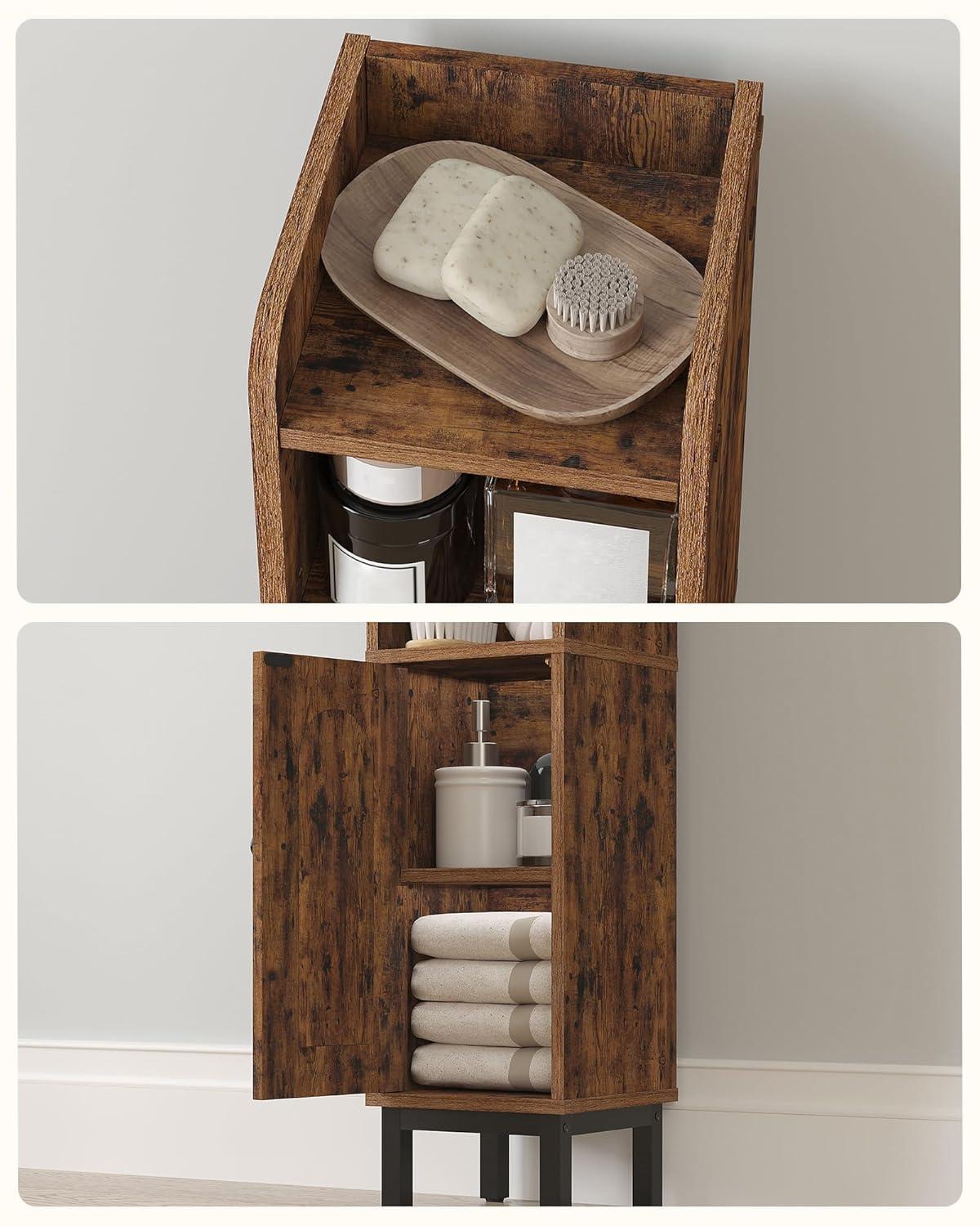 Mercer41 Bathroom Storage Cabinet, Small Corner Floor Cabinet with Door and Shelves, Narrow Toilet Paper Cabinet, Bathroom Organizer with Adjustable Shelf, for Small Spaces