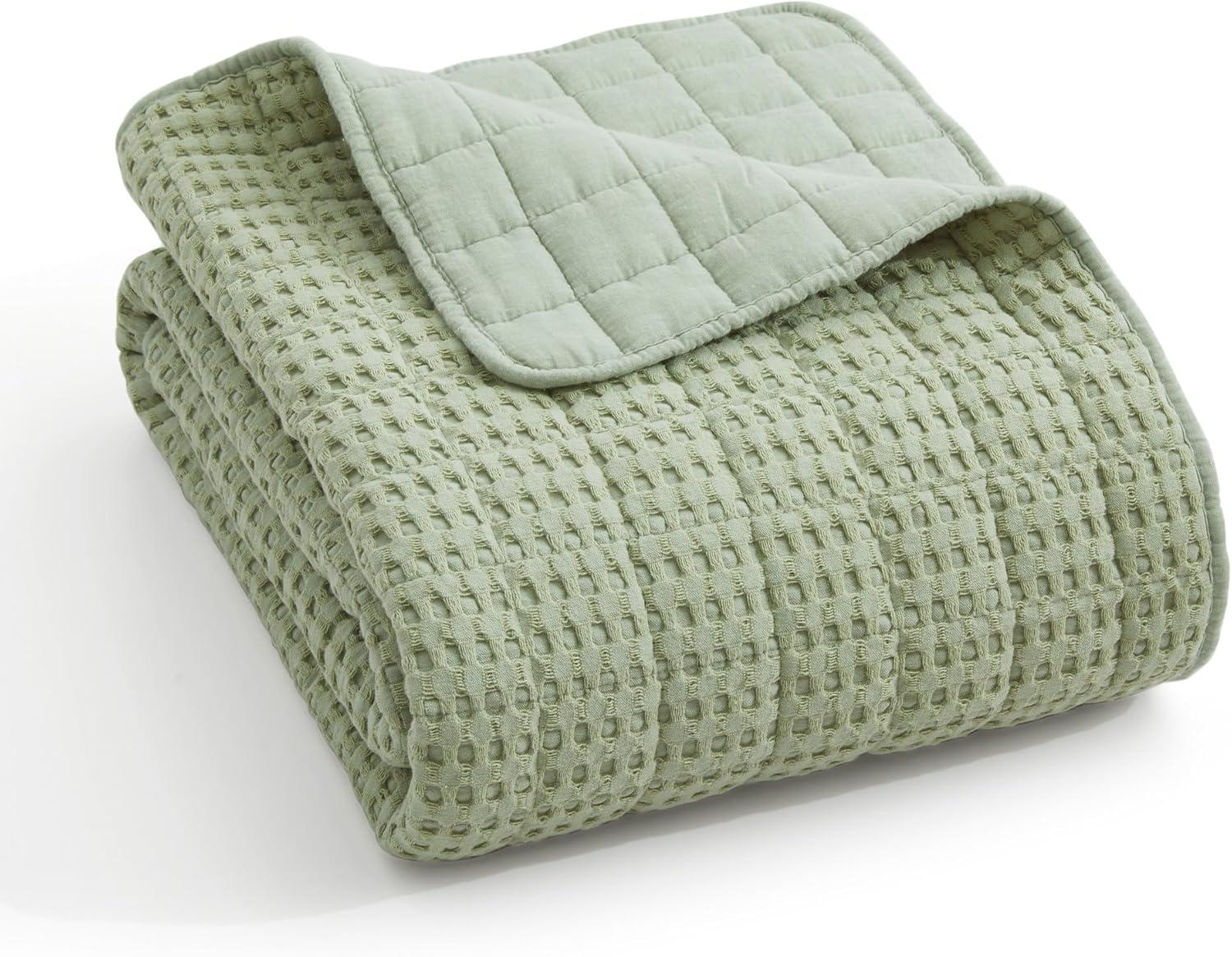 Mills Waffle Desert Green Twin Bedspread Set - Levtex Home