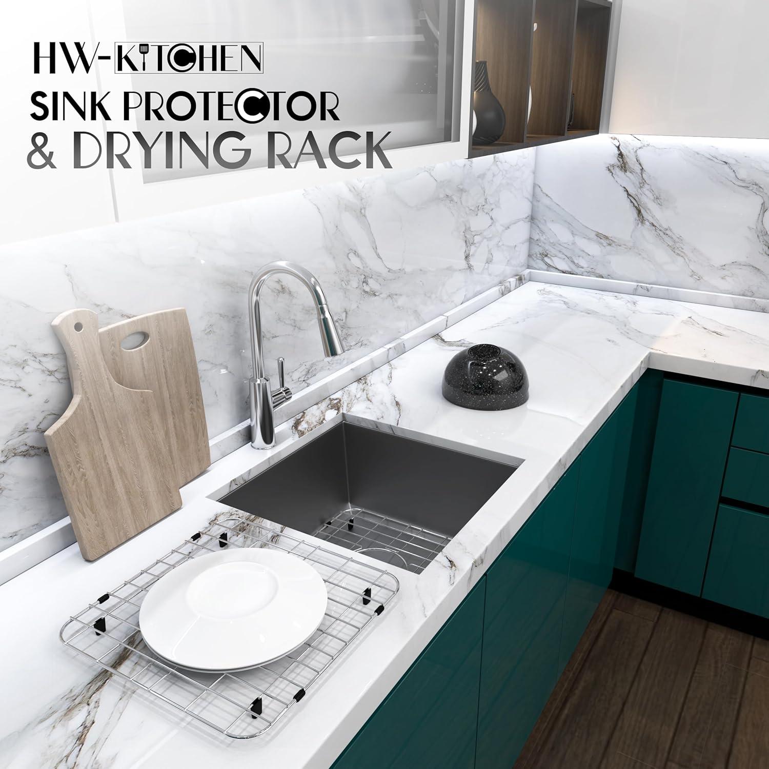 24" x 12" Sink Protector for Kitchen Sink - Stainless Steel Kitchen Sink Rack for Bottom for Sink - Sink Mat - Sink Drying Rack - Kitchen sink protector - Farm Sink Rack for Bottom of Sink