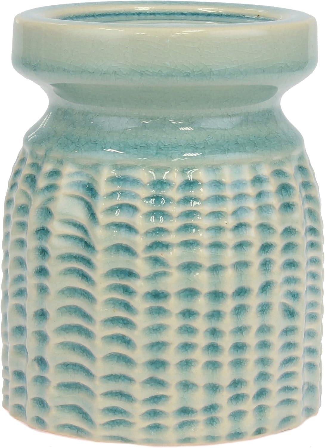 Pale Ocean Ceramic Textured Pillar Candle Holder