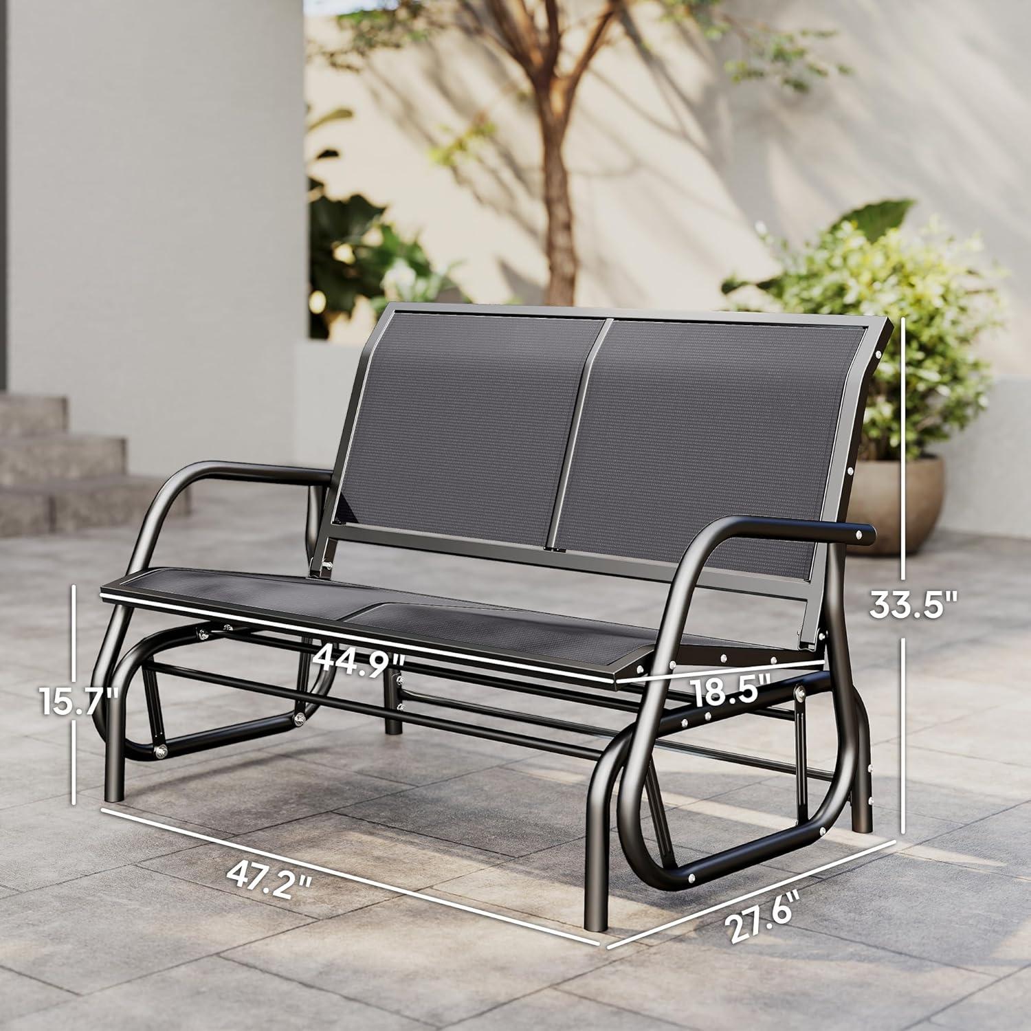 Outsunny 2-Person Outdoor Glider Bench, Patio Double Swing Rocking Chair Loveseat w/Powder Coated Steel Frame for Backyard Garden Porch, Gray