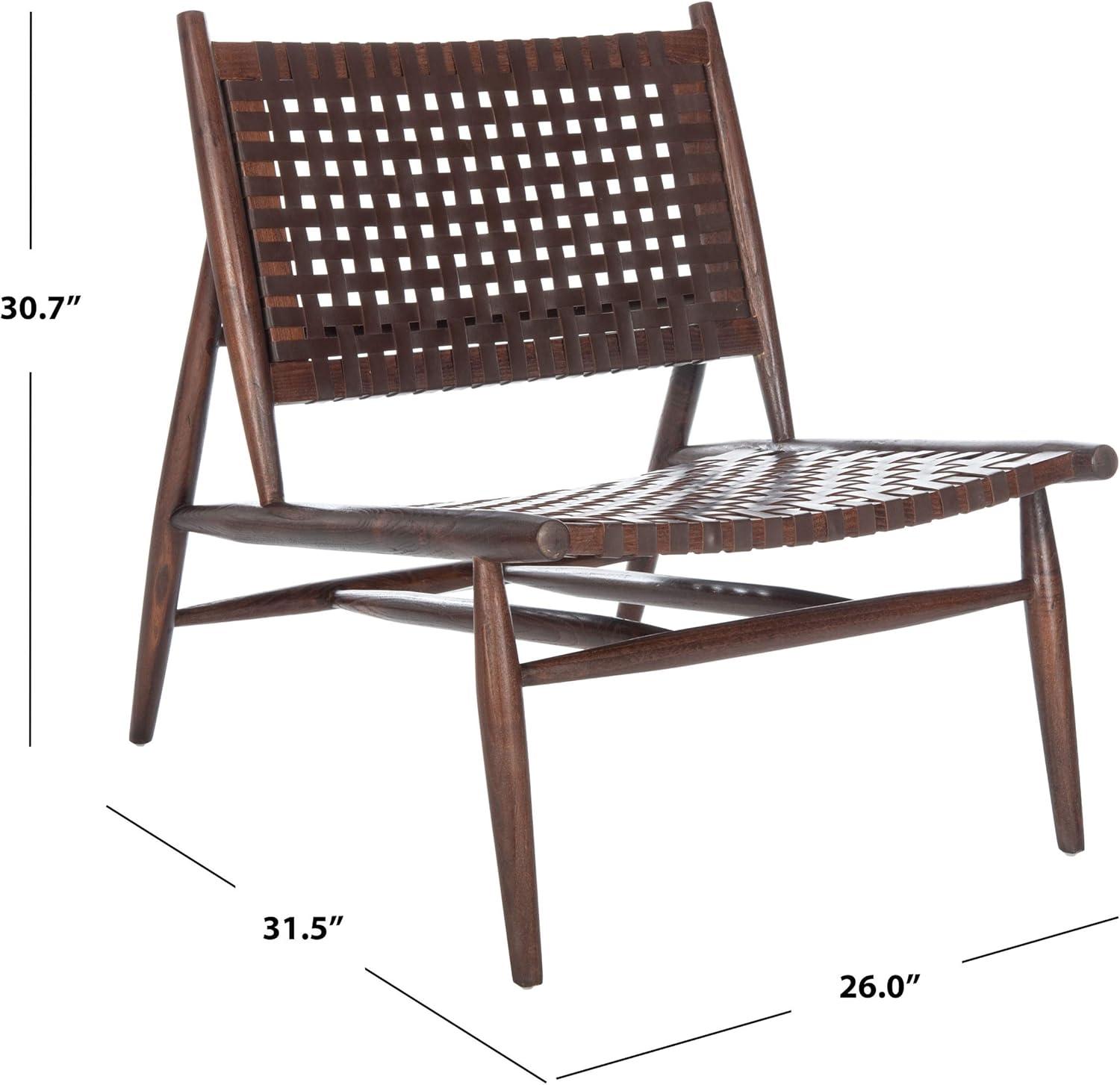 Transitional Brown Leather and Sungkai Wood Armless Accent Chair