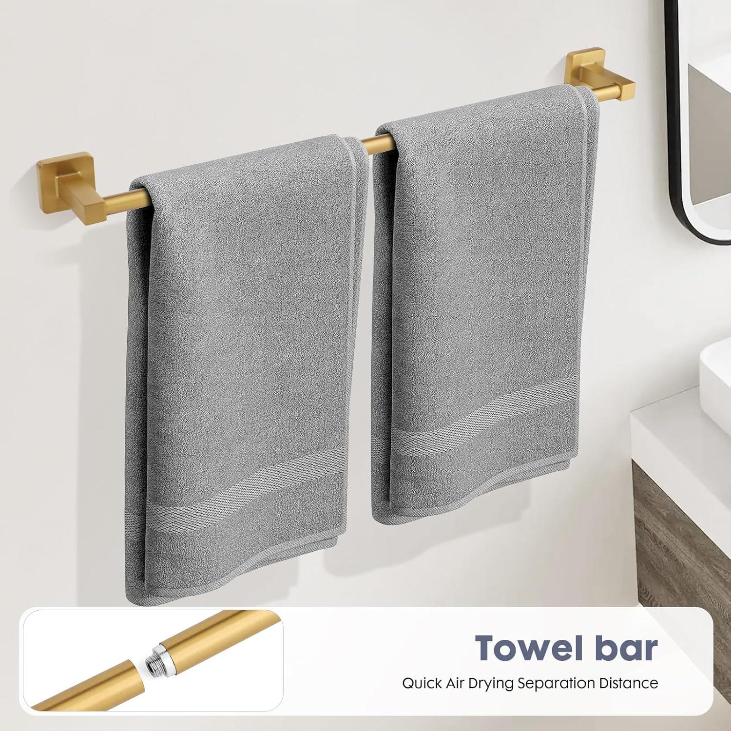 5 Pieces Brushed Gold Bathroom Hardware Accessories Set,Stainless Steel 23.6" Hand Towel Bar Set Gold, Toilet Paper Holder, Towel Holder Set,Towel Rack Set for Bathroom
