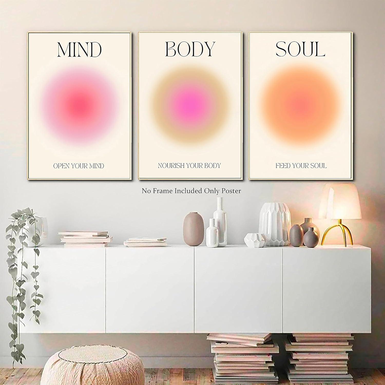 AXXPosters-Mind Body Soul Print Positive Aura Energy Poster Trendy Gradient Spiritual Wall Art Canvas Painting Aesthetic Posters for Room Home Decor 16*24*3 Un (Mind Heart Soul, 16*24 Un)
