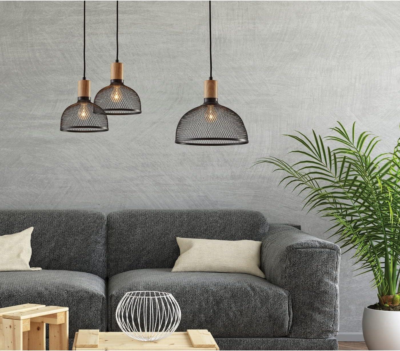 Matte Black Metal & Natural Wood Mini Pendant Lamp