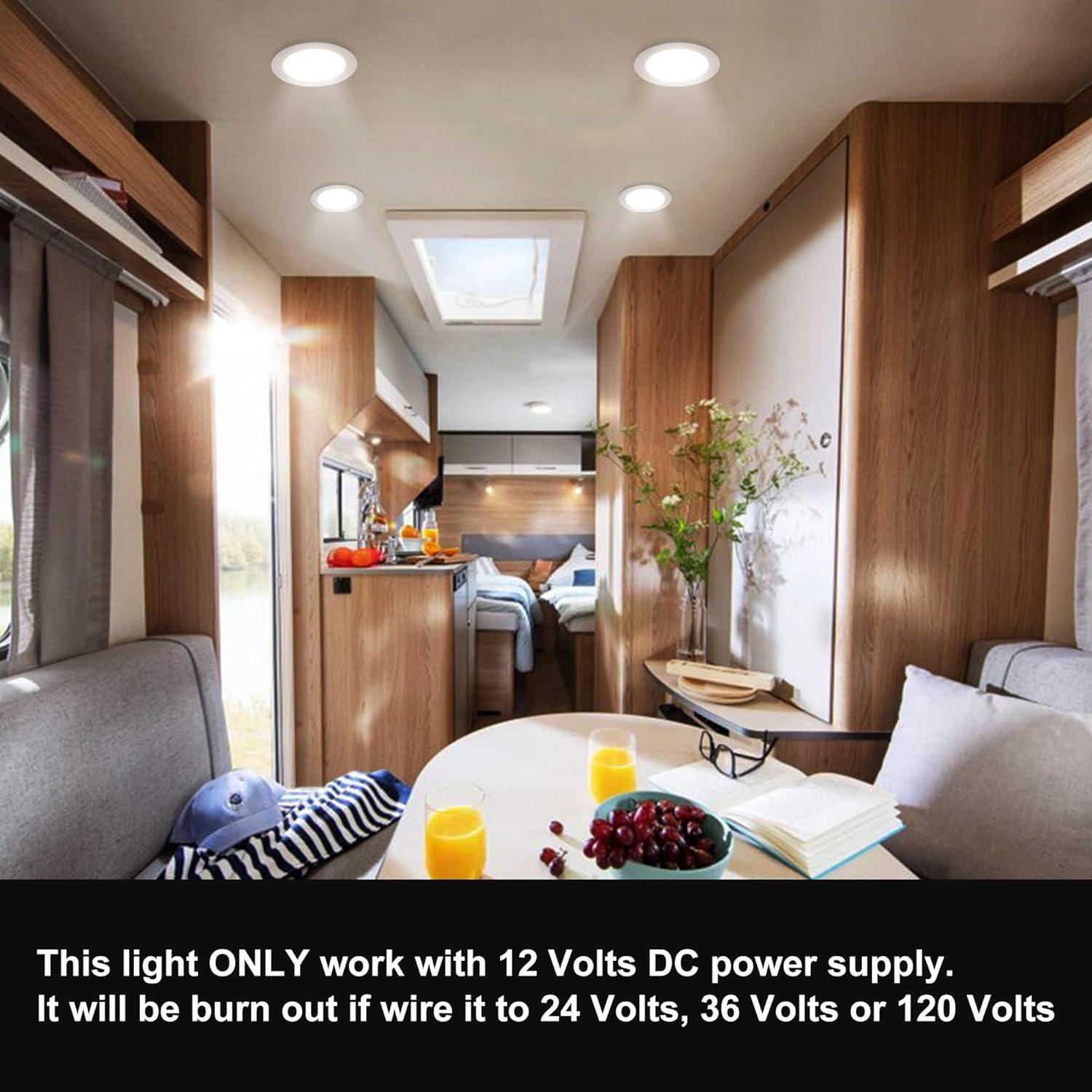 Facon 5Pcs Waterproof Dimmable 5'' 560Lumen 12V RV Bathroom Ceiling Lamp Recessed LED Lighting, Ultra-Thin Puck Light, 4000K Cool White Light, For Camper Van Truck Motorhome Boat Sailboat Roof Car