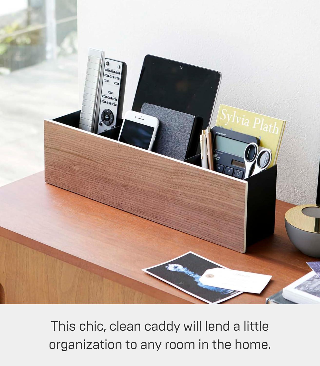 Large Walnut and Steel Desk Organizer with Dividers