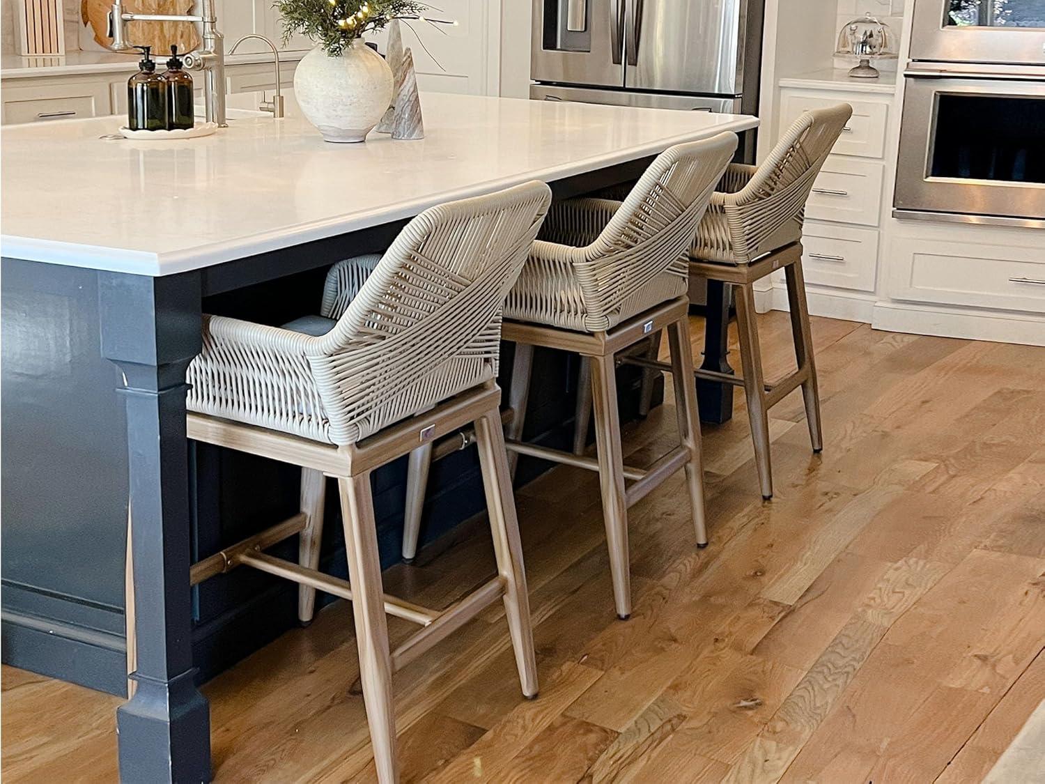 PURPLE LEAF Outdoor 24" Counter Height Bar Stools Chair Set of 2, All Weather Rattan and Aluminum Patio Bar Stool with Cushion for Indoor and Outdoor, Kitchen Island, Teak