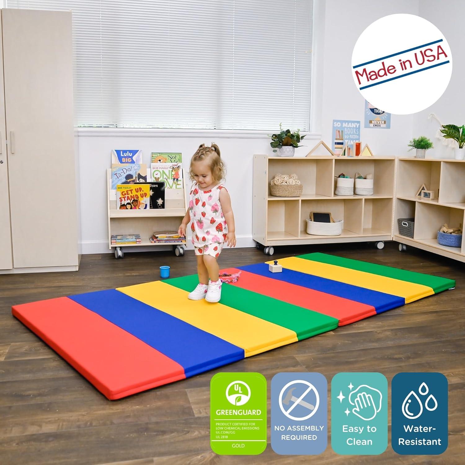 Angeles Primary 4' x 6' Folding Gym Mat - Rainbow
