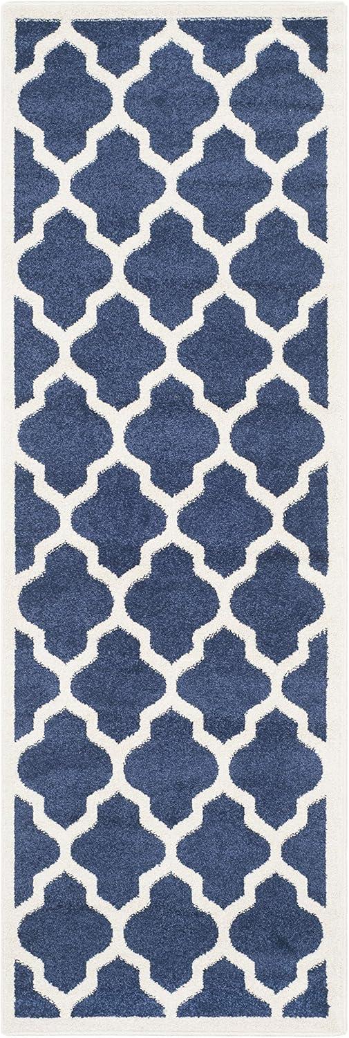 Amherst AMT420 Power Loomed Indoor Runner Rug - Navy/Beige - 2'3"x11' - Safavieh