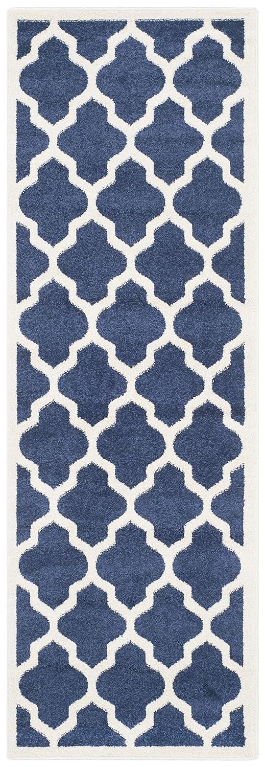 Amherst AMT420 Power Loomed Indoor Runner Rug - Navy/Beige - 2'3"x11' - Safavieh