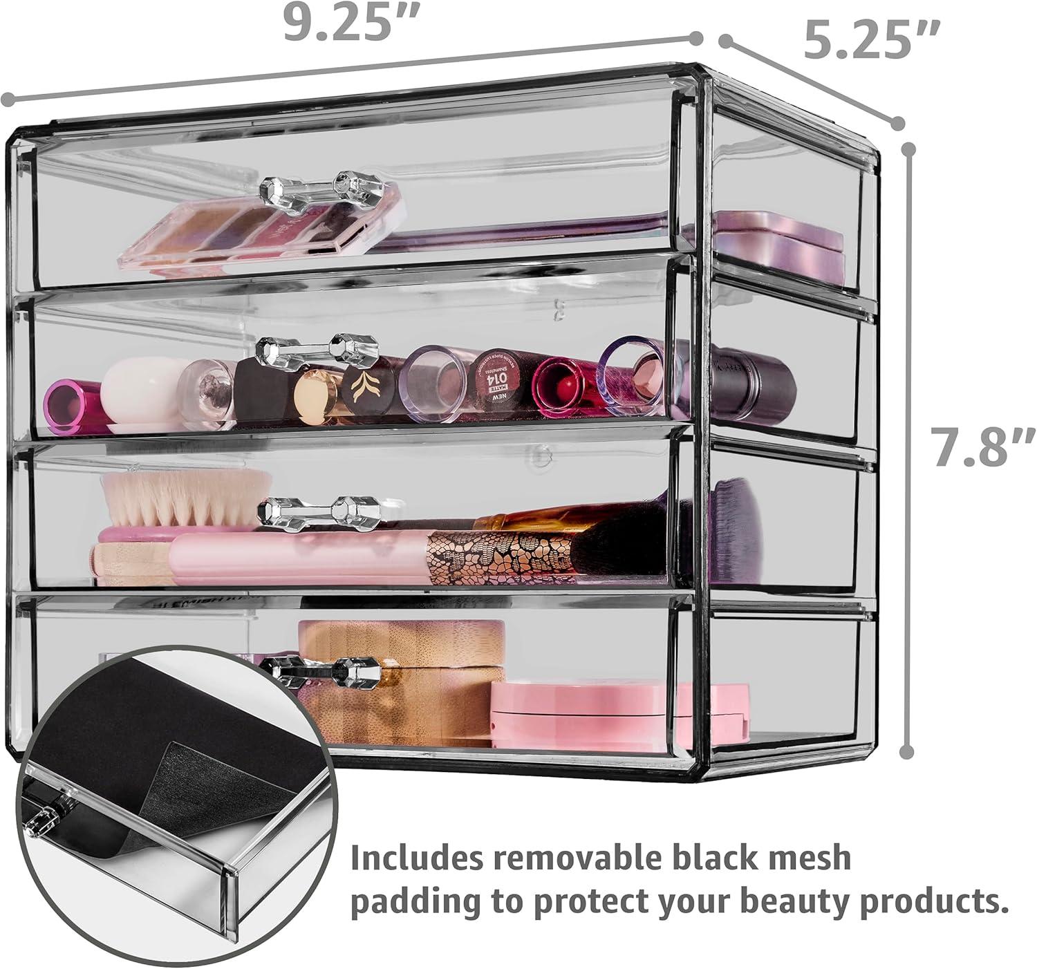 Sorbus 4 Drawer Acrylic Makeup Organizer and Storage for Cosmetics, Jewelry, and more Clear Makeup Organizer for Vanity, College Dorm (Black)