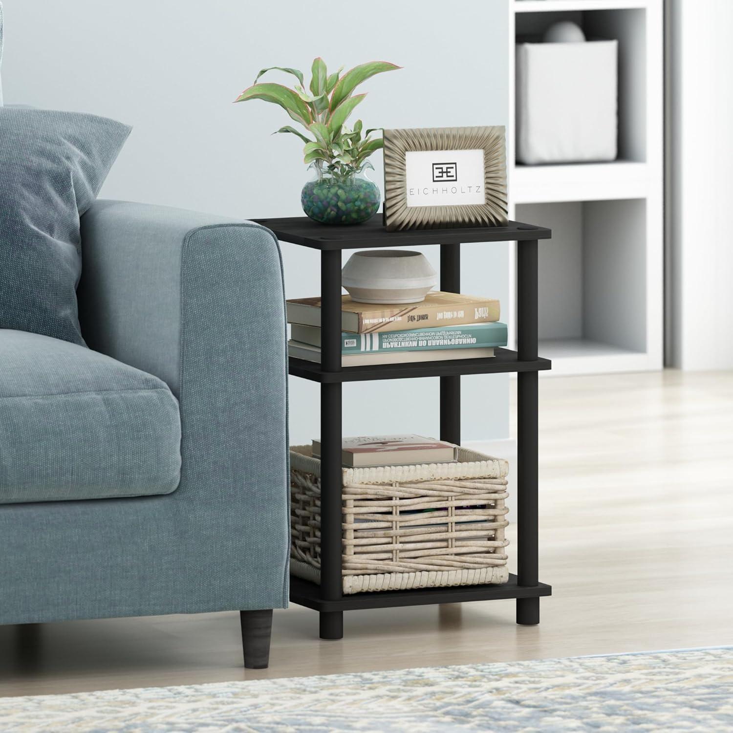11087AM-BK 11087 Just 3-Tier No Tools Tube End Table, Americano & Black - 13.4 x 11.5 x 22.8 in.