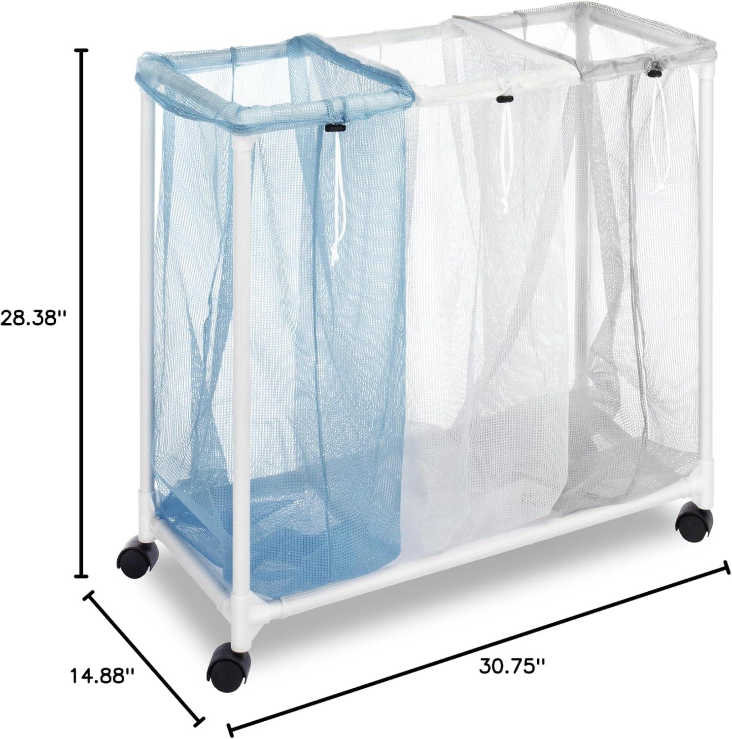 Whitmor Triple Mesh Bag Laundry Sorter, Clear and Blue, Adult