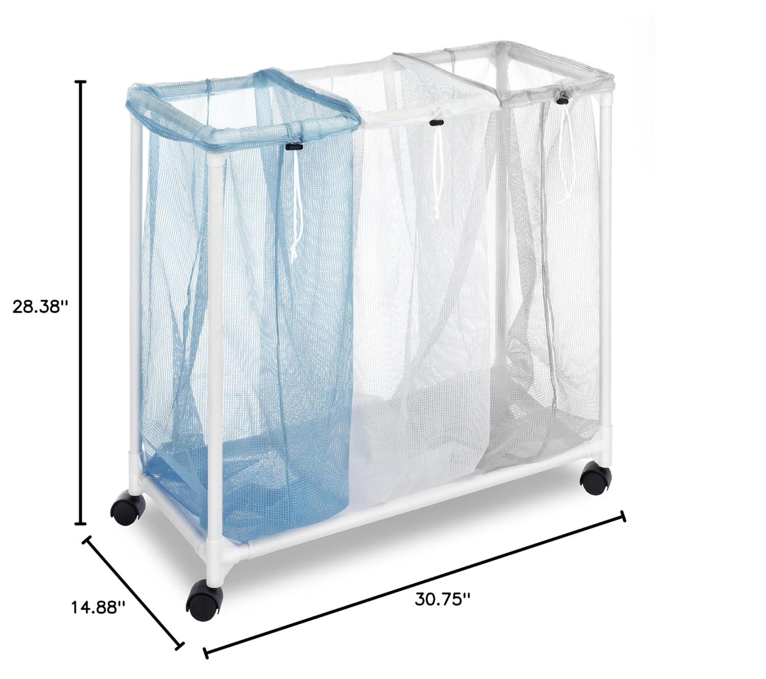 Whitmor Triple Mesh Bag Laundry Sorter, Clear and Blue, Adult