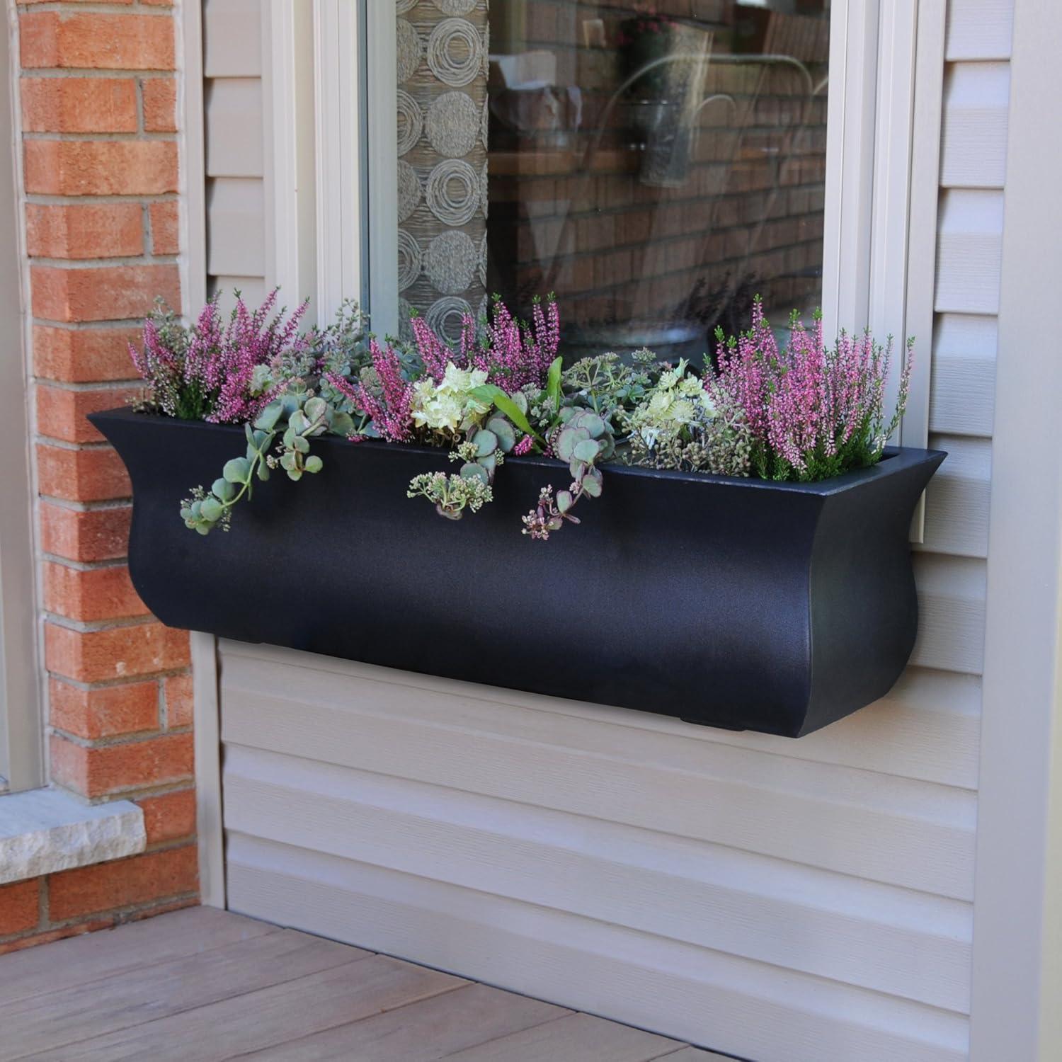 Mayne Valencia 36" x 10" x 10" Self-Watering Polyethylene Window Box - Black