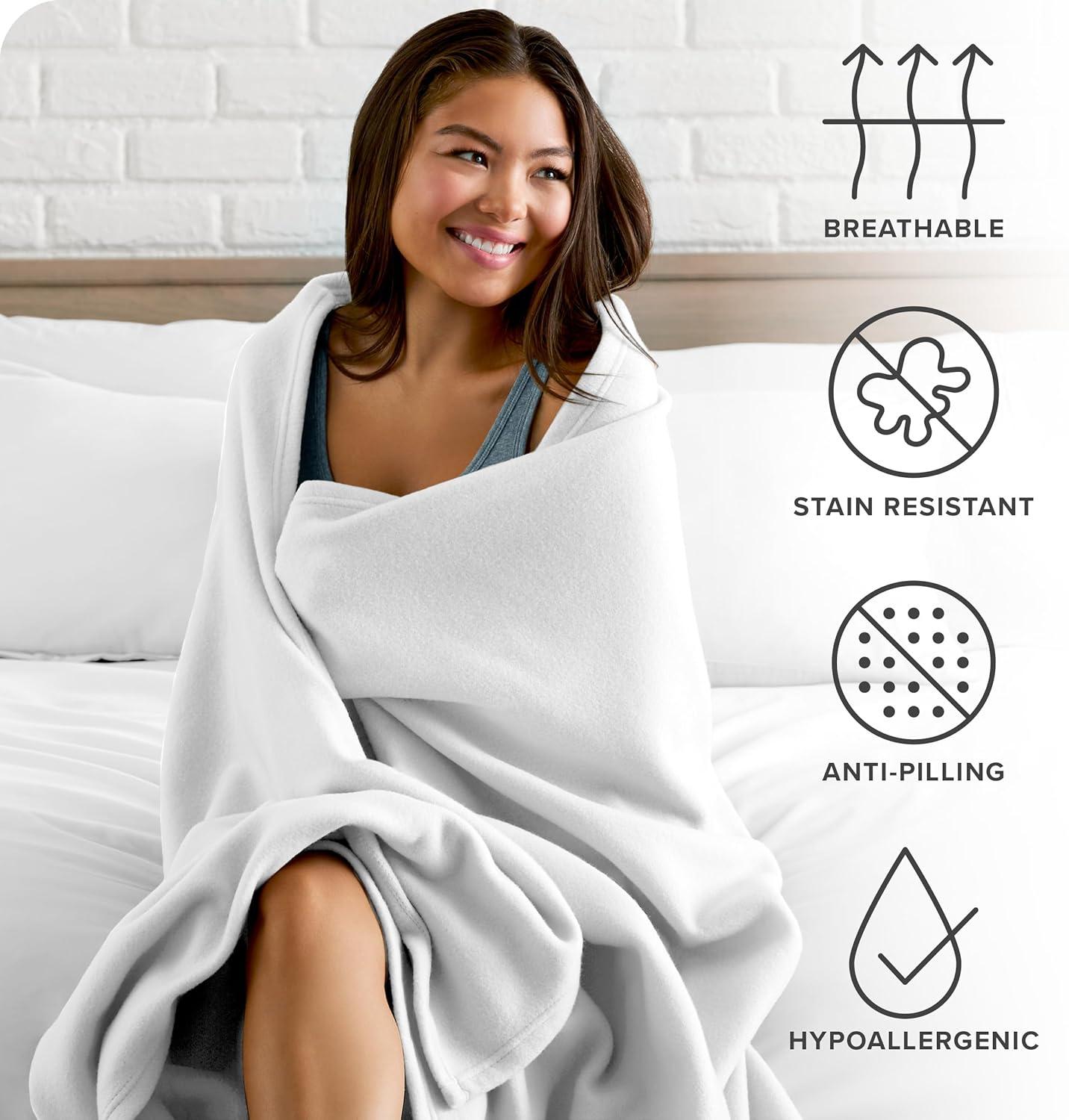 White Full/Queen Lightweight Polar Fleece Blanket by Bare Home