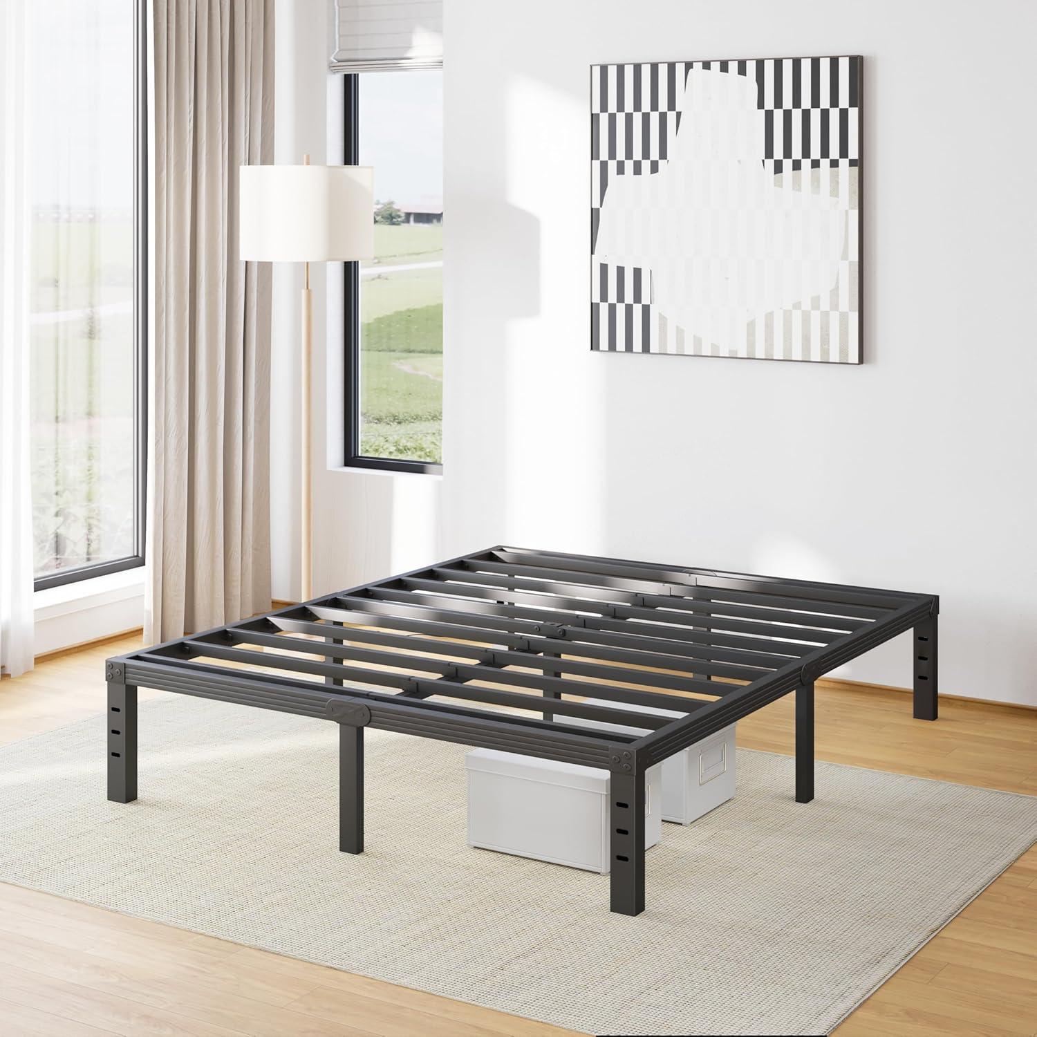 14 inches Queen Bed Frames No Box Spring Needed ,2500 lbs Heavy Duty Metal Platform Bed Frame with Storage Queen Size for Adult Black