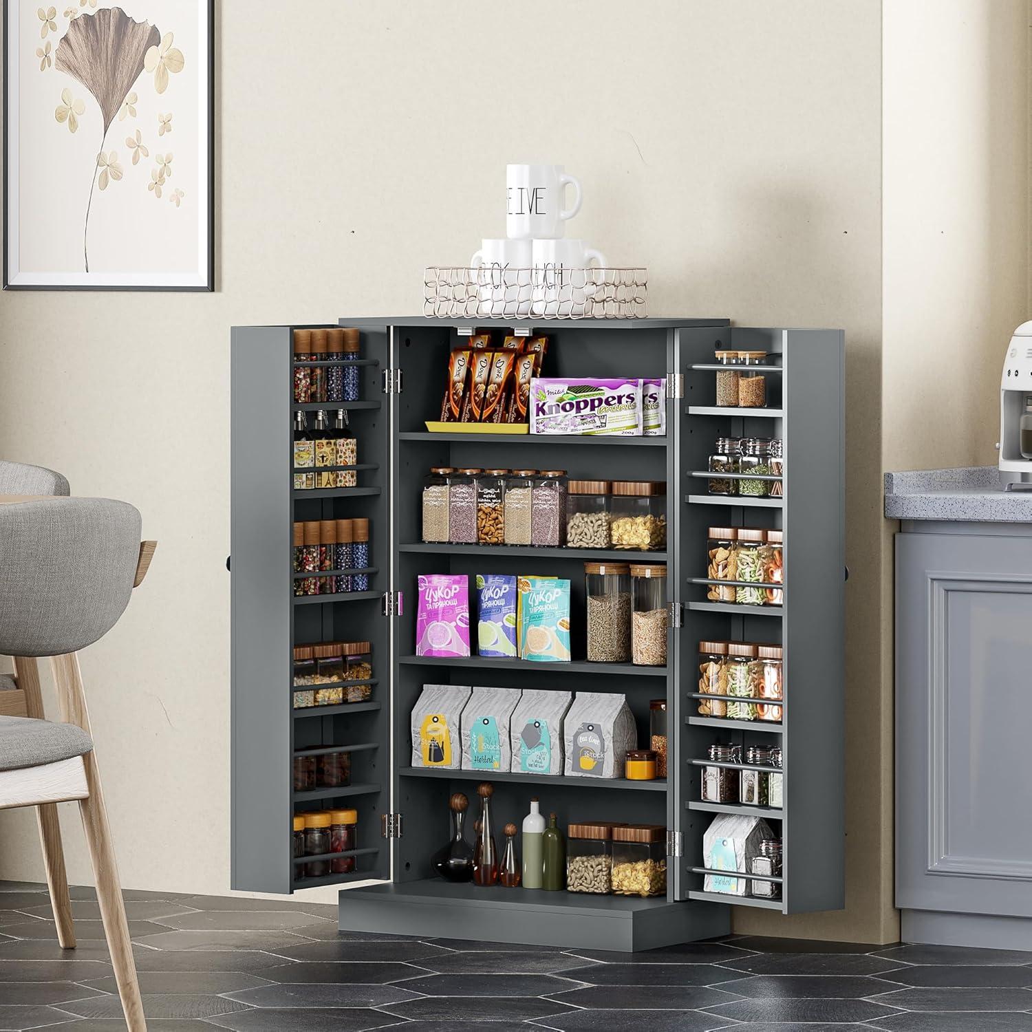 Latitude Run® HOMCOM 41" Modern Kitchen Pantry Freestanding Storage Cabinet With Double Doors Adjustable Shelves For Living Room - White