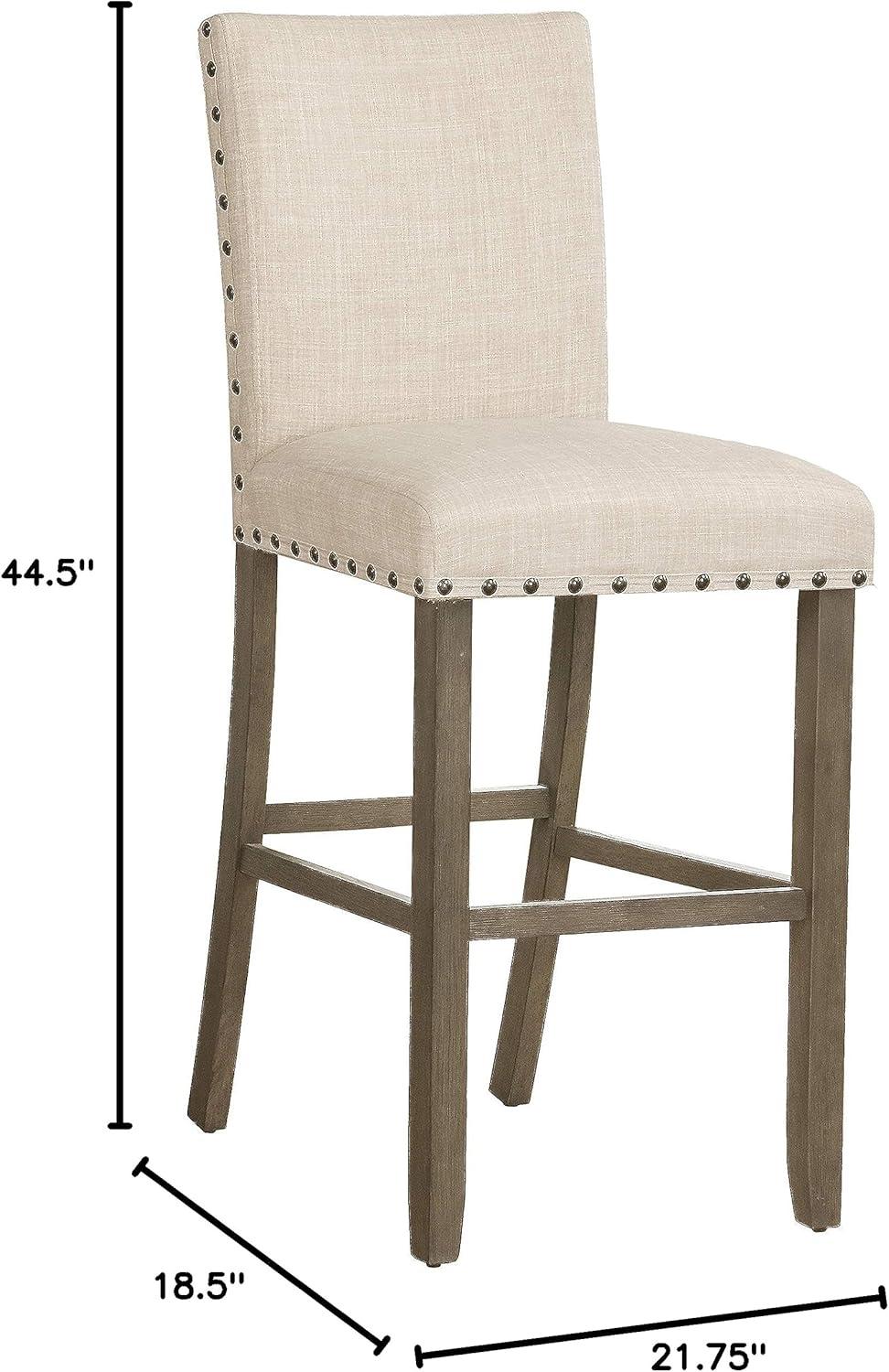 Beige Upholstered Bar Stools with Nailhead Trim, Set of 2