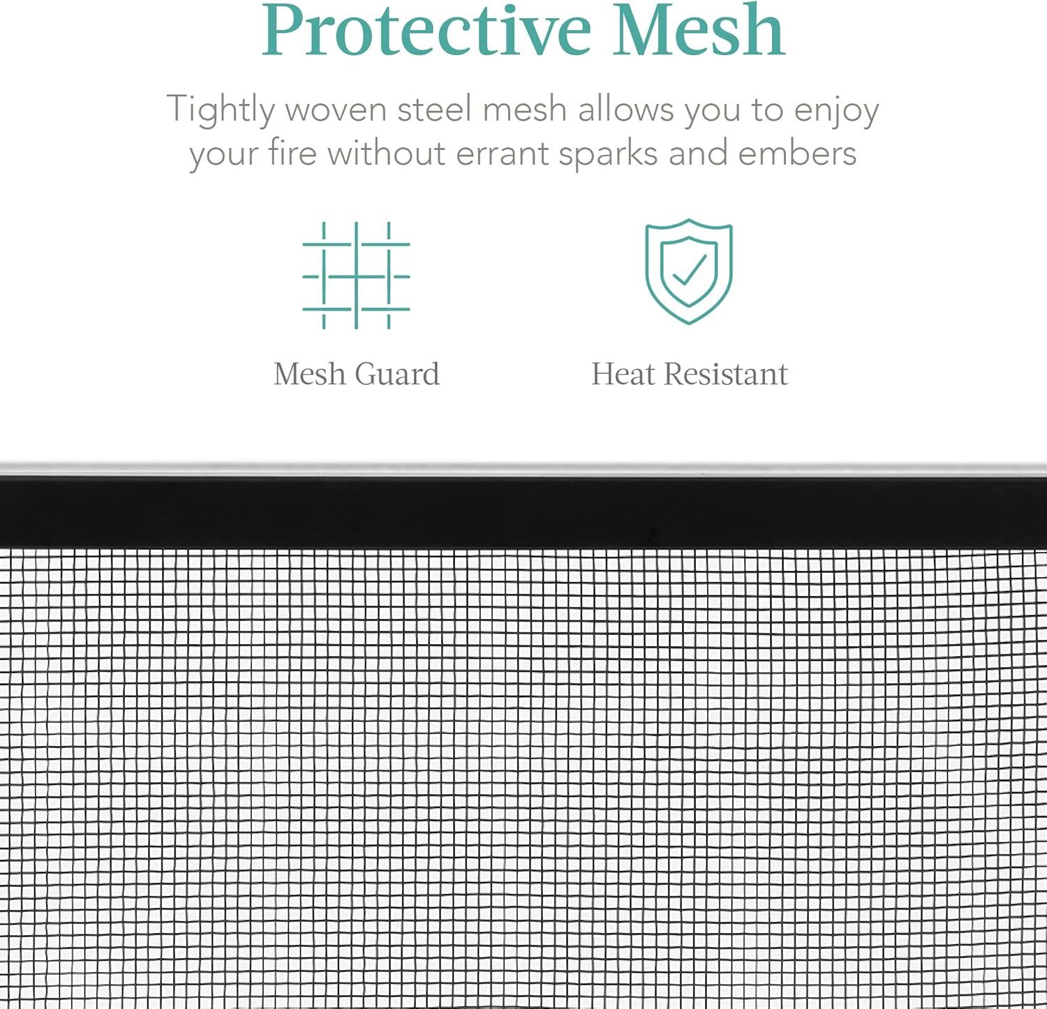 Cassiano 38x27in Single Panel Fireplace Screen Handcrafted Steel Mesh Spark Guard w/ Handles