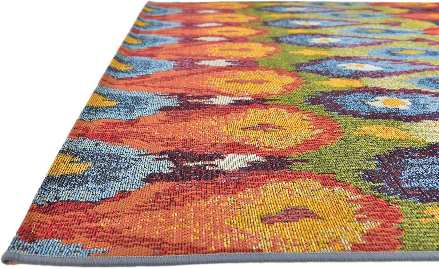 Unique Loom Outdoor Modern Collection Area Rug - Ikat (4' 1" x 6' 1" Rectangle Multi/Burgundy)