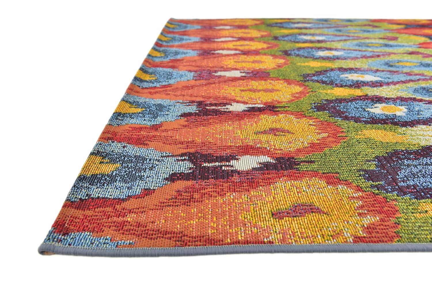 Unique Loom Outdoor Modern Collection Area Rug - Ikat (4' 1" x 6' 1" Rectangle Multi/Burgundy)