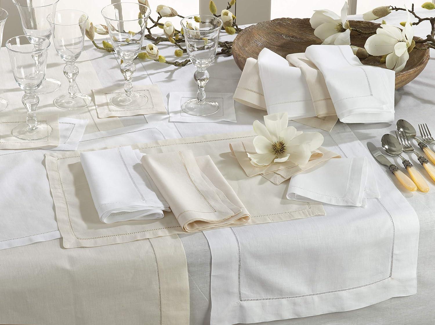 Saro Lifestyle Hemstitched Elegance Napkin  (set of 4), Ecru, 22" x 22"