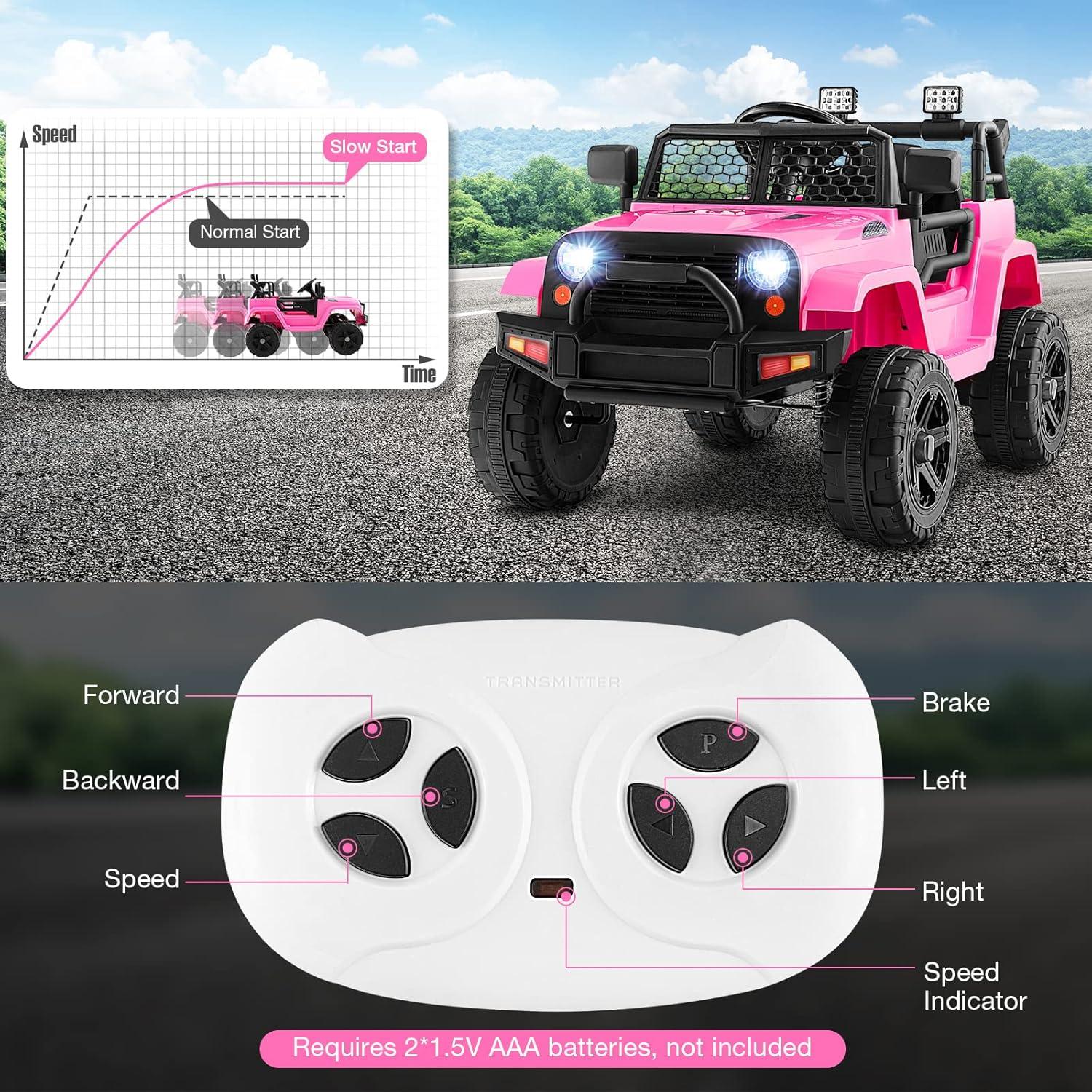 Costway 12V Kids Ride On Car Electric Vehicle Jeep with Parental Remote Music Horn Headlights Slow Start Function Pink