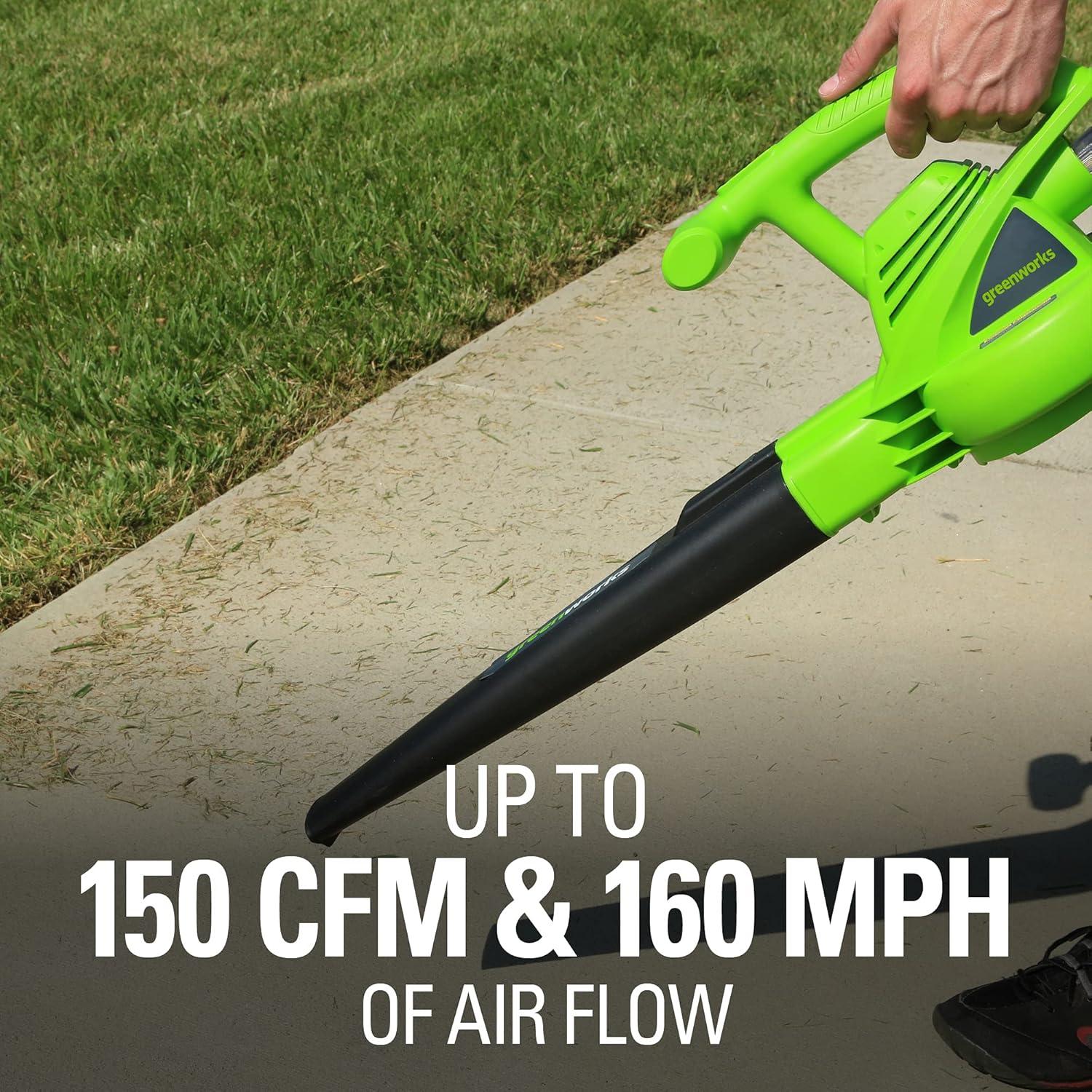 Greenworks 7 Amp 150 CFM at 160 MPH Corded Electric Leaf Blower 24012