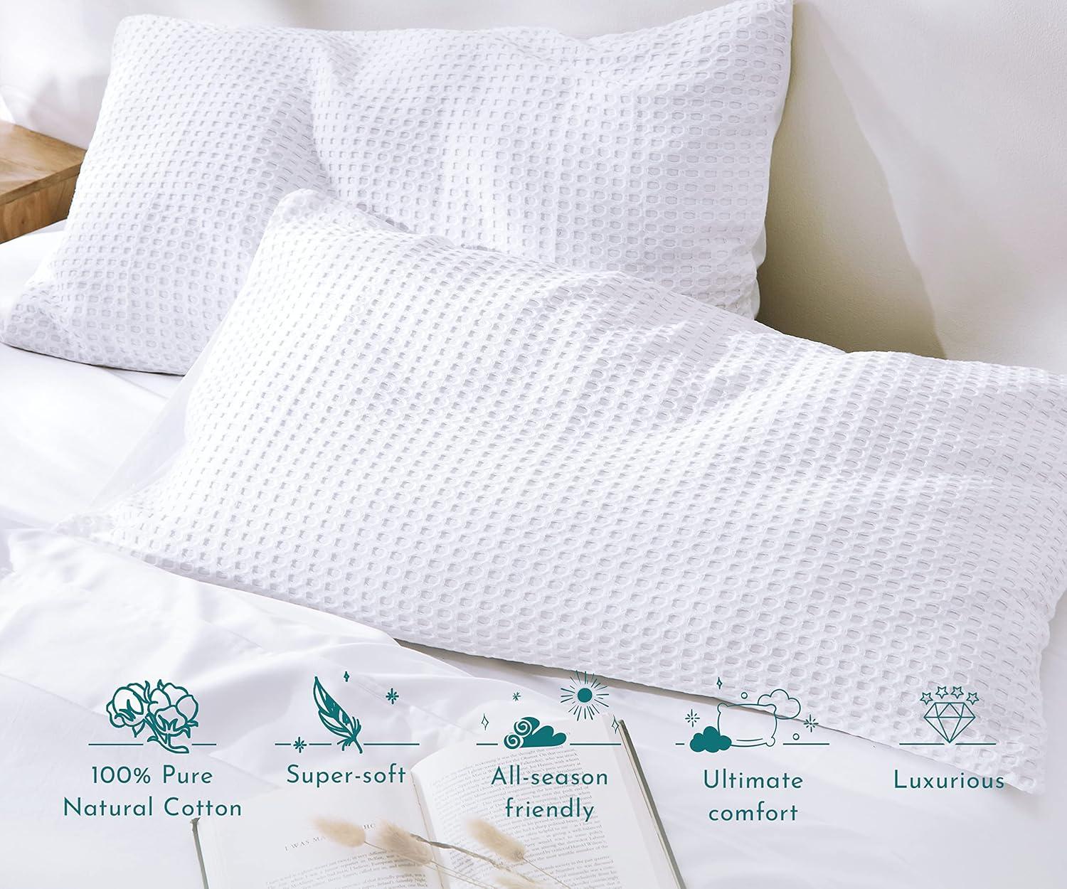 Textured Duvet Cover & Shams | 3 Piece Set Soft 100% Cotton | White Duvet Cover by California Design Den - White Waffle, Oversized King