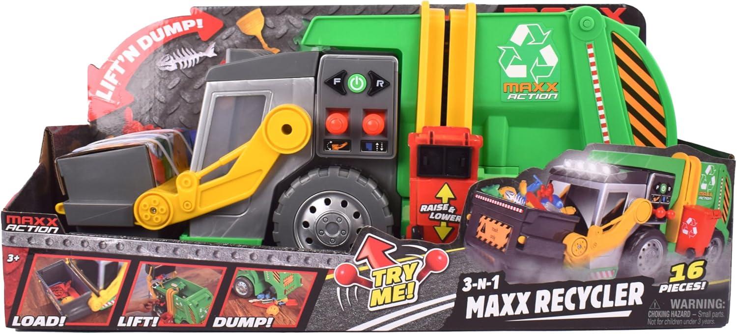 Maxx Action 3-N-1 Maxx Recycler - Toy Garbage Truck with Joystick Controllers and Miniature Trash Pieces