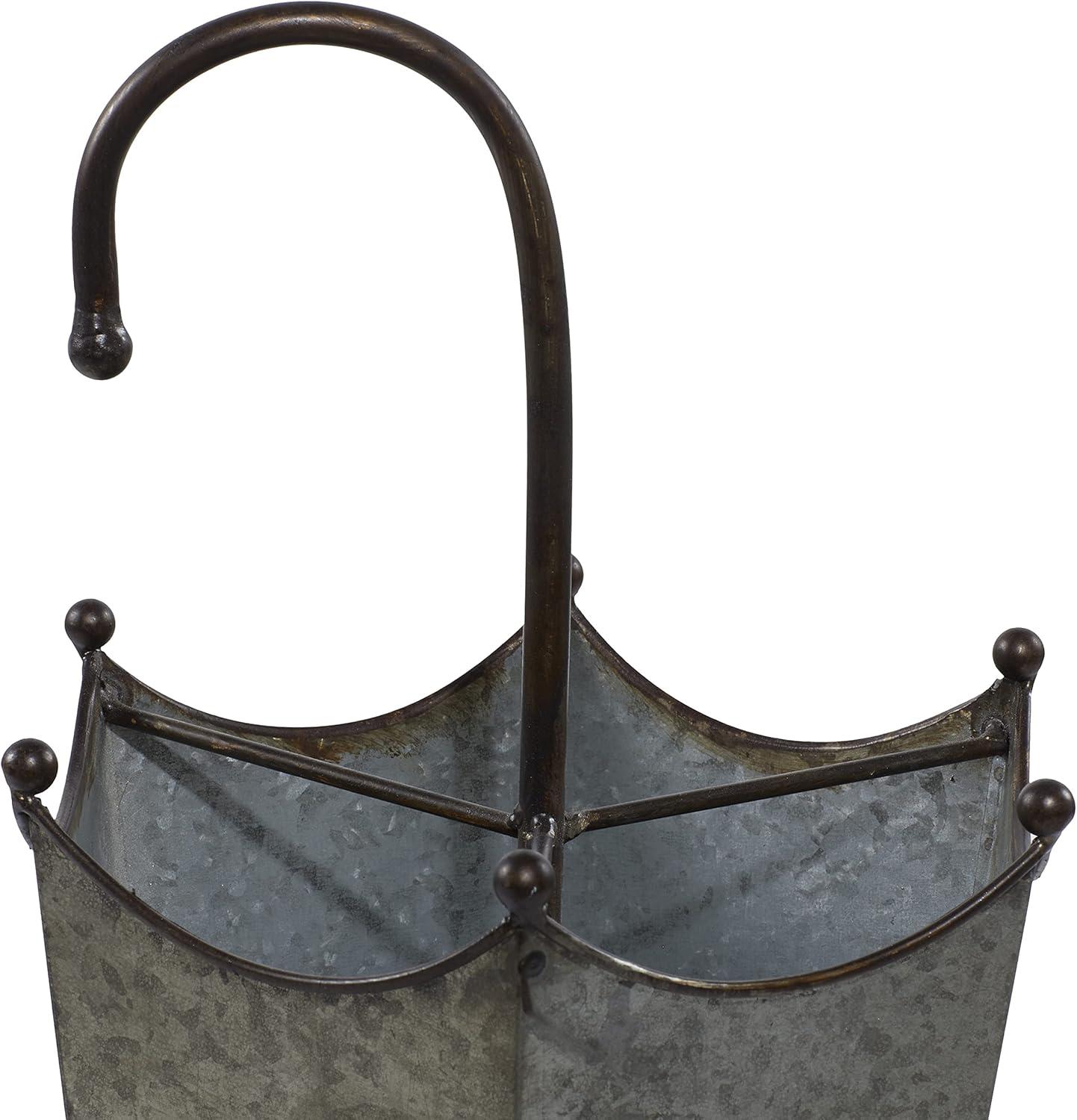 DecMode Gray Metal Galvanized Umbrella Stand with Copper Base and Handle