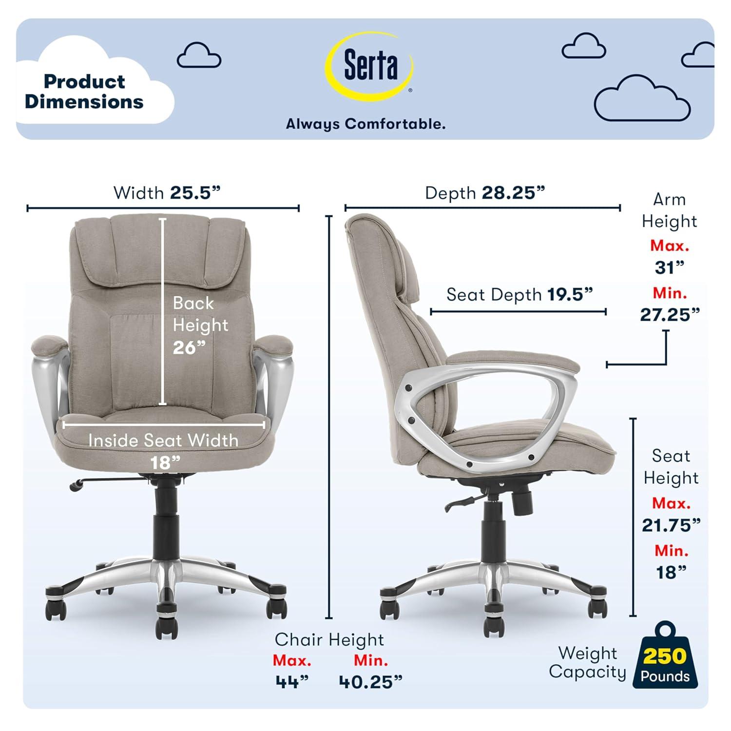 Serta Serta Hannah Executive Office Chair, Ergonomic Lumbar Support, Firm Seat Cushion, Deep Body Pillows